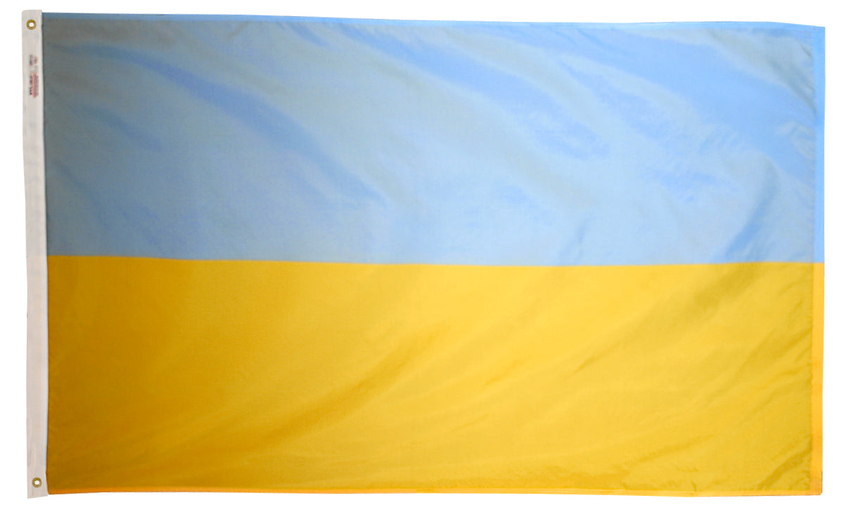 Ukraine Flag 2x3 ft. Nylon SolarGuard Nyl-Glo 100% Made in USA to Official United Nations Design Specifications.