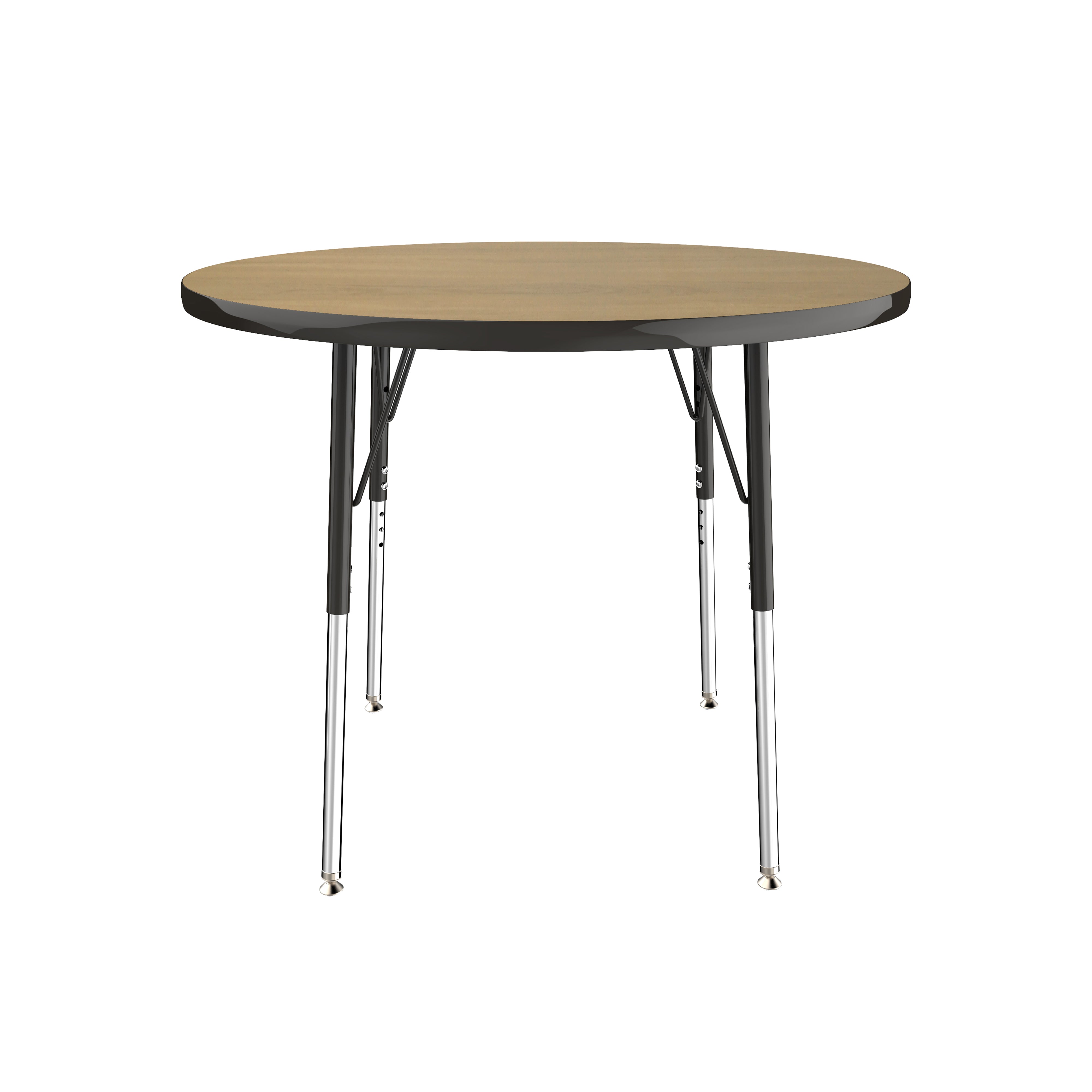 36" Round T-Molding Activity Table with Adjustable Standard Swivel Glide Legs - Pasadena Oak/Black