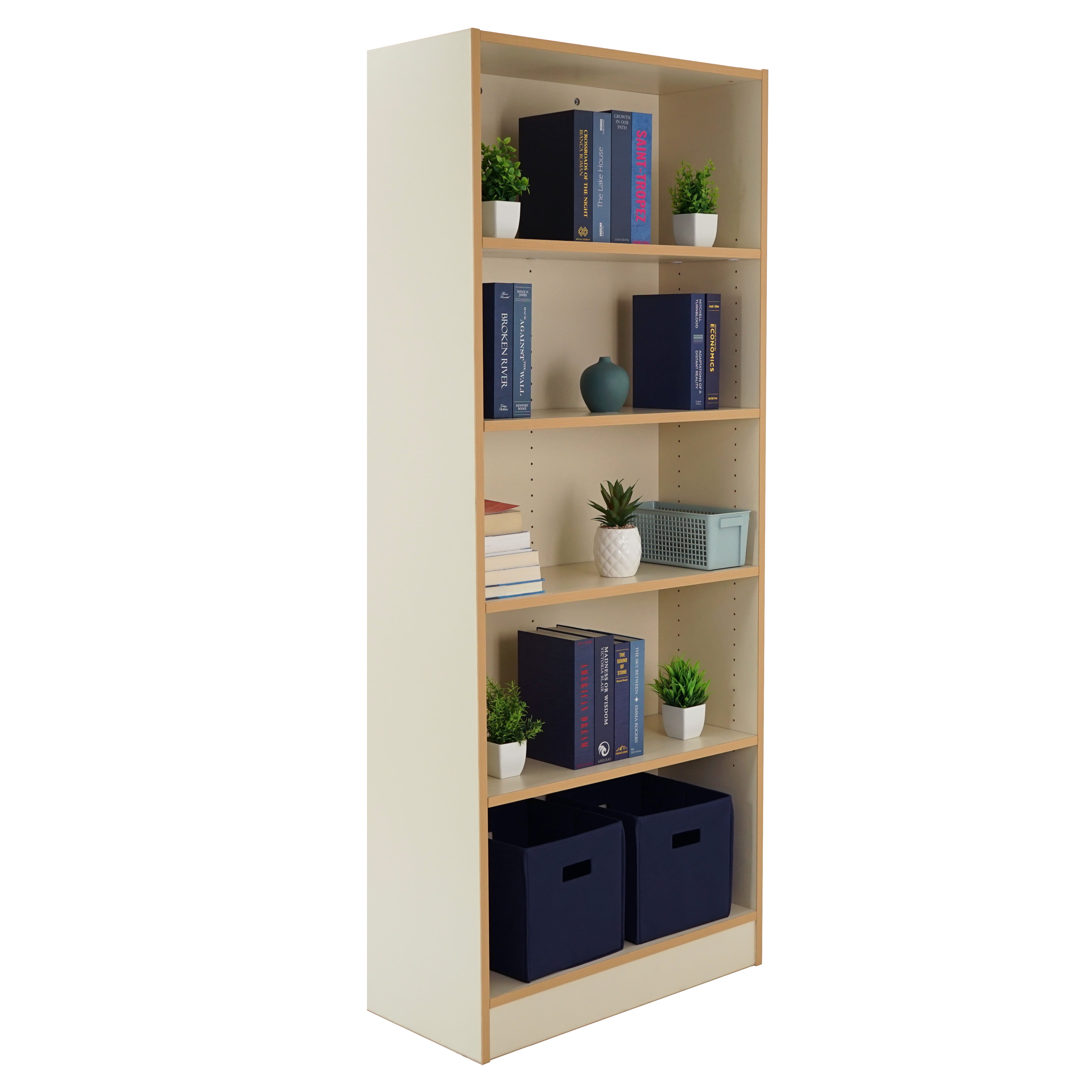 Laminate Bookcase 5-Shelf 72" Height - Almond/Maple