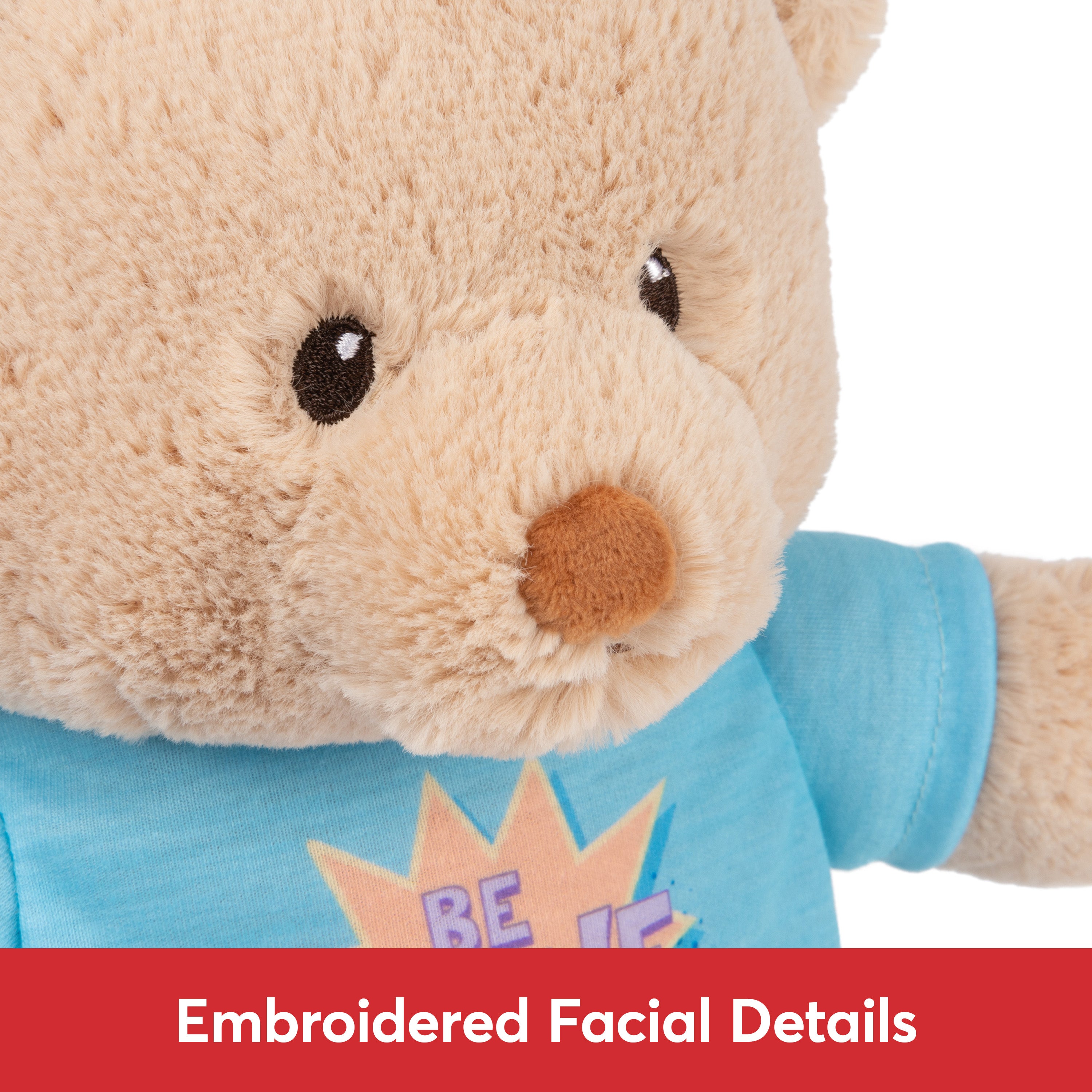 GUND “Be Brave” Sustainable Message Bear with Blue T-Shirt, Teddy Bear Made from 100% Recycled Materials for Ages 1 and Up, Tan, 12”