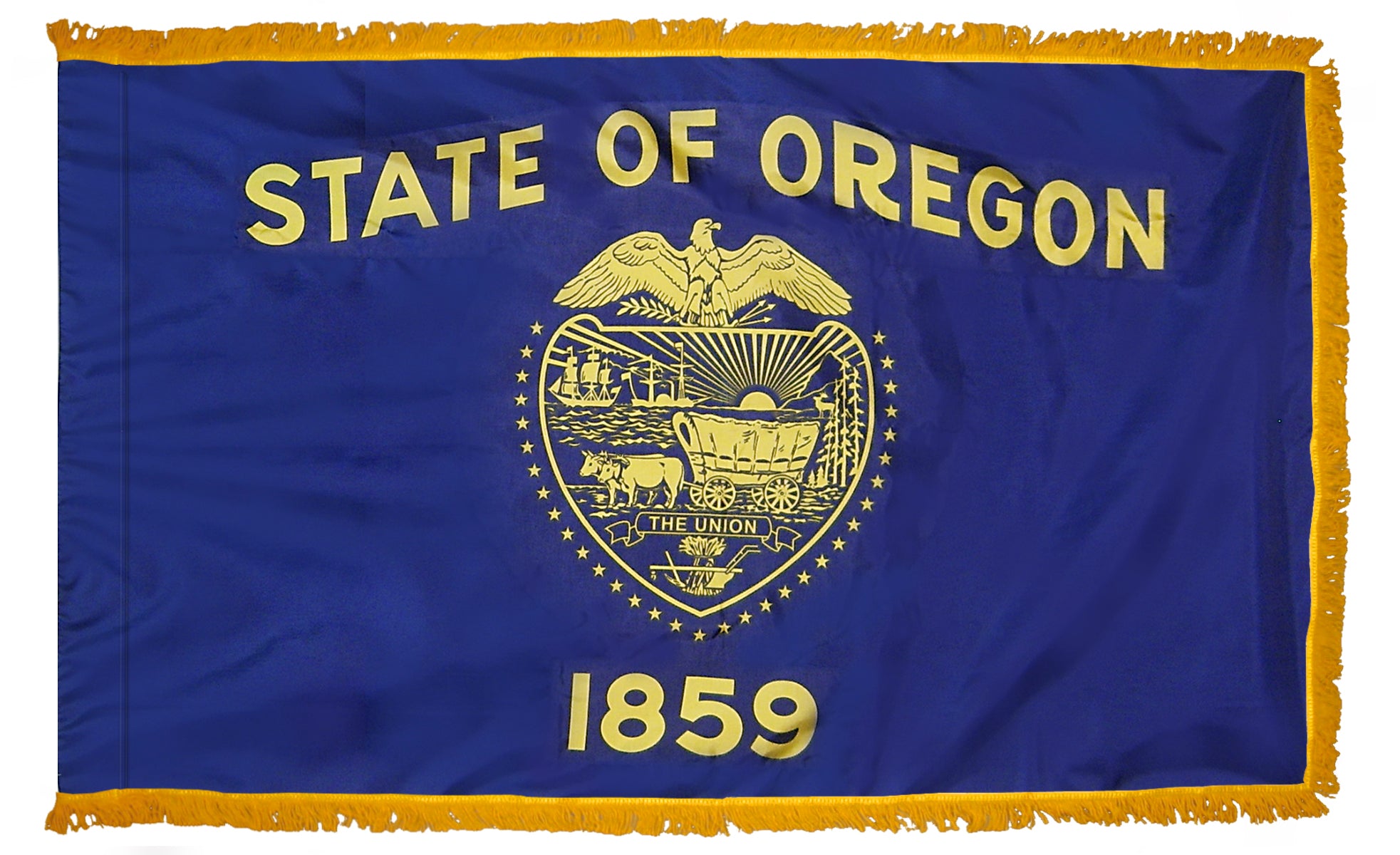 Oregon State Flag 4x6 ft. Nylon with Pole Sleeve and Gold Fringe for Parades, and Indoor Display