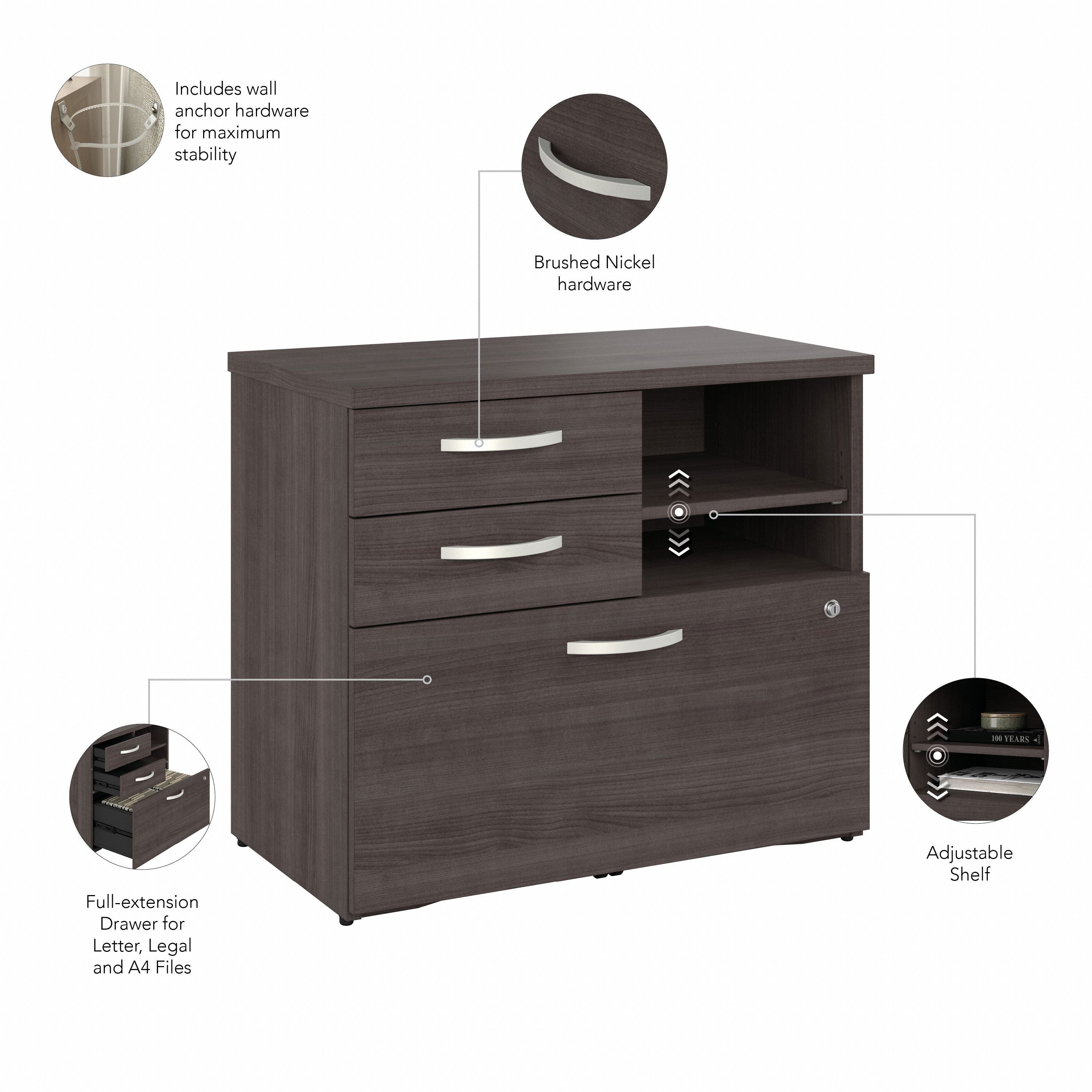 Bush Business Furniture Studio C Office Storage Cabinet with Drawers and Shelves in Storm Gray - 29.72" Width x 16.93" Depth x 25.98" Height