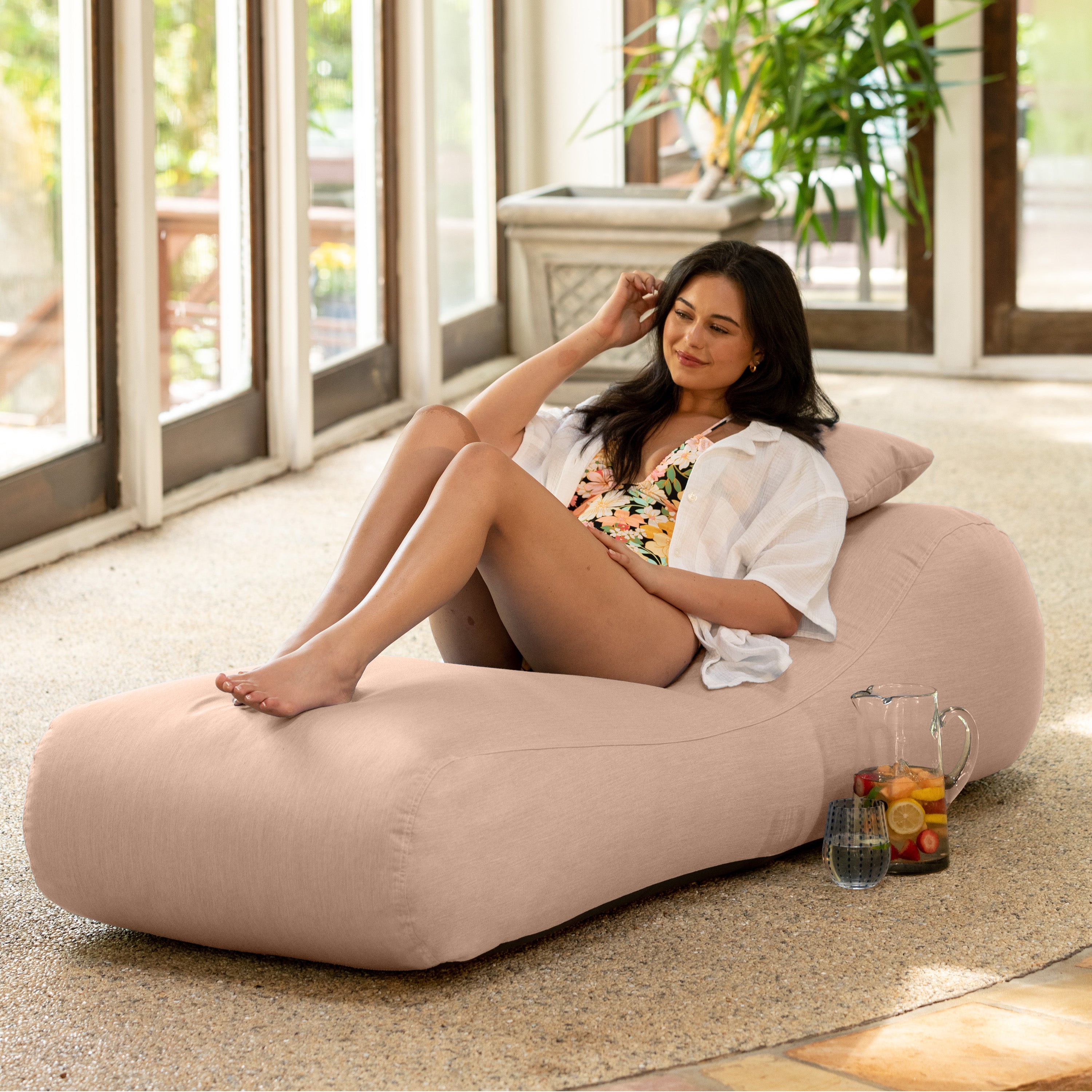 Arlo Outdoor Bean Bag Sun Lounger - Pool and Patio Chaise Recliner, Petal
