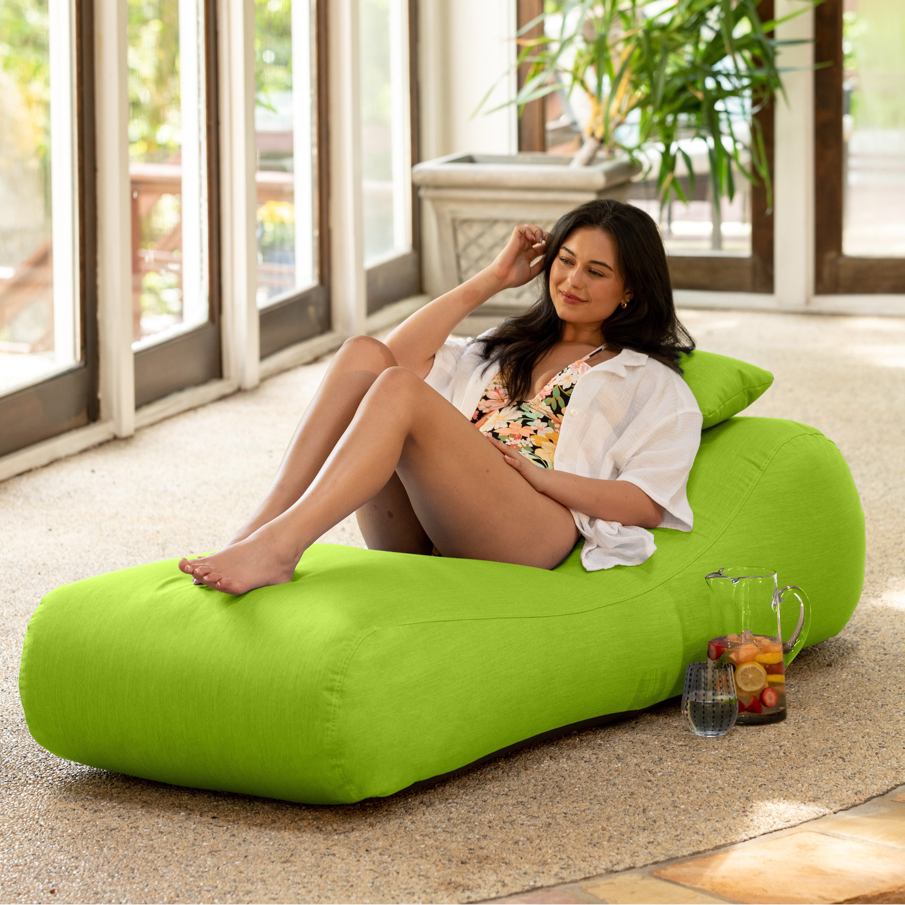 Arlo Outdoor Bean Bag Sun Lounger - Pool and Patio Chaise Recliner, Lime Green