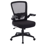 OfficeSource Finn Flip Arm Mesh Back Task Chair with Black Frame - Black Fabric Seat