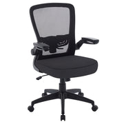 OfficeSource Finn Flip Arm Mesh Back Task Chair with Black Frame - Black Vinyl Seat