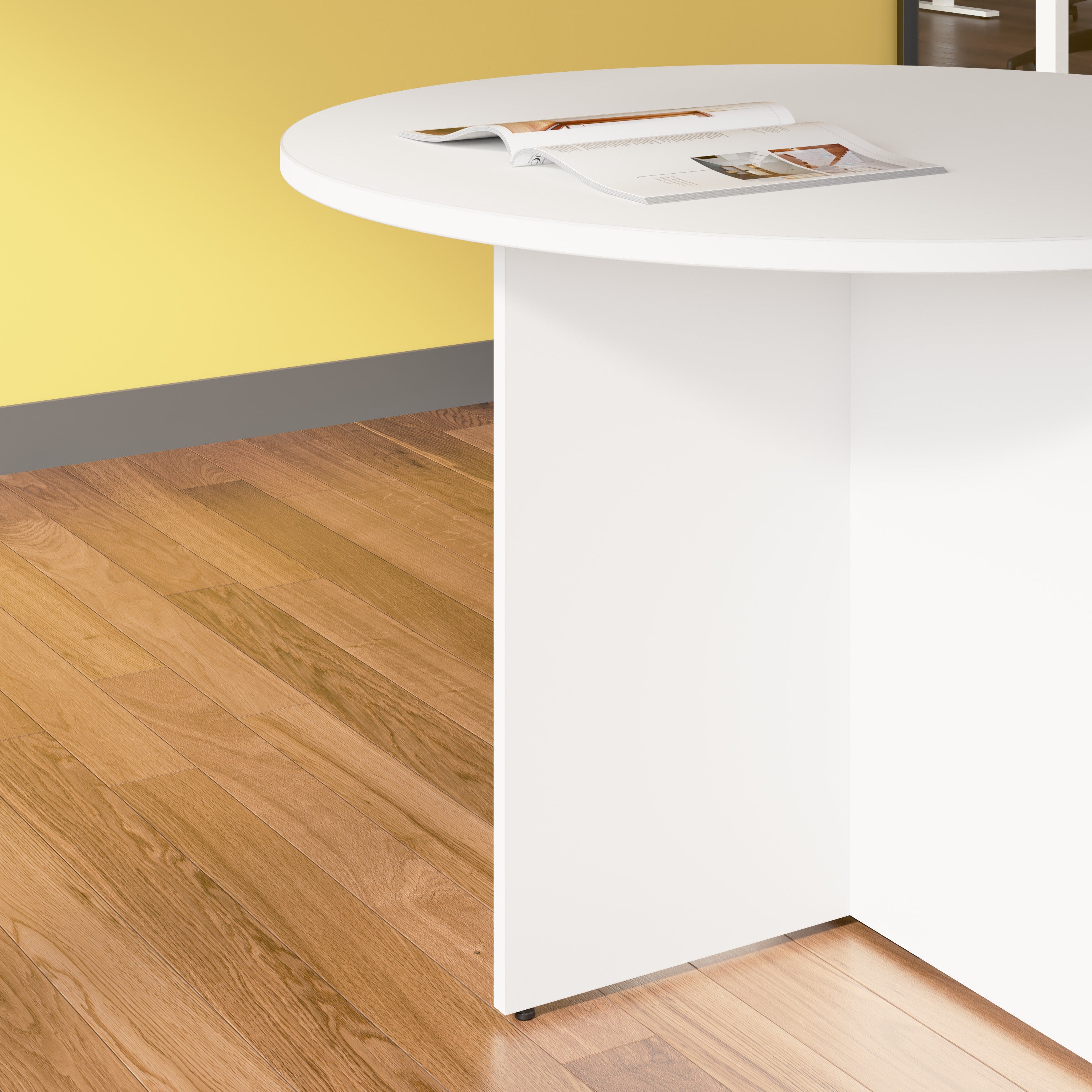 Bush Business Furniture 42-inch Round Conference Table with Wood Base in White - 41.38" Width x 41.38" Depth x 28.65" Height