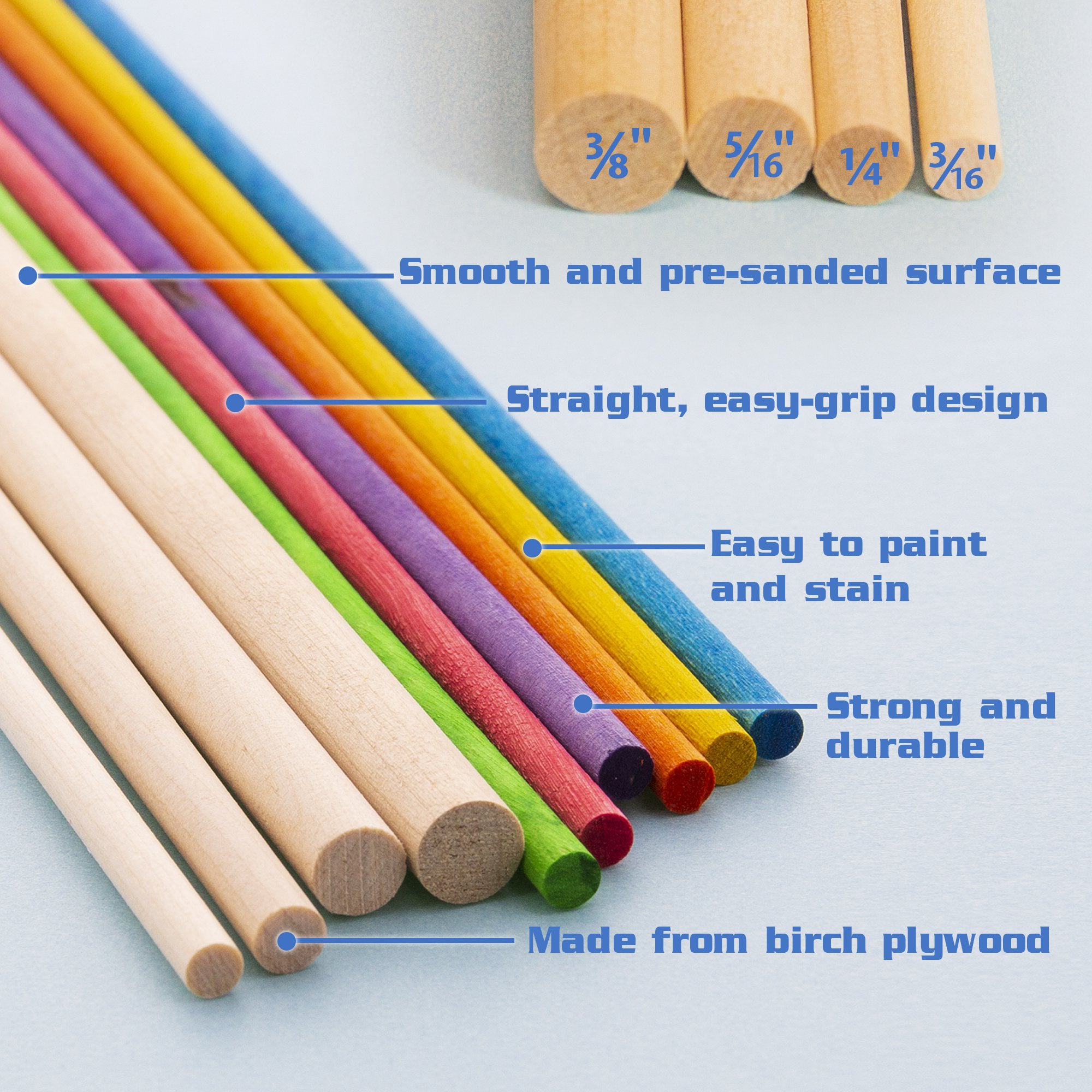 Round Natural Wooden Dowel, 3/8" x 12", Pack of 6