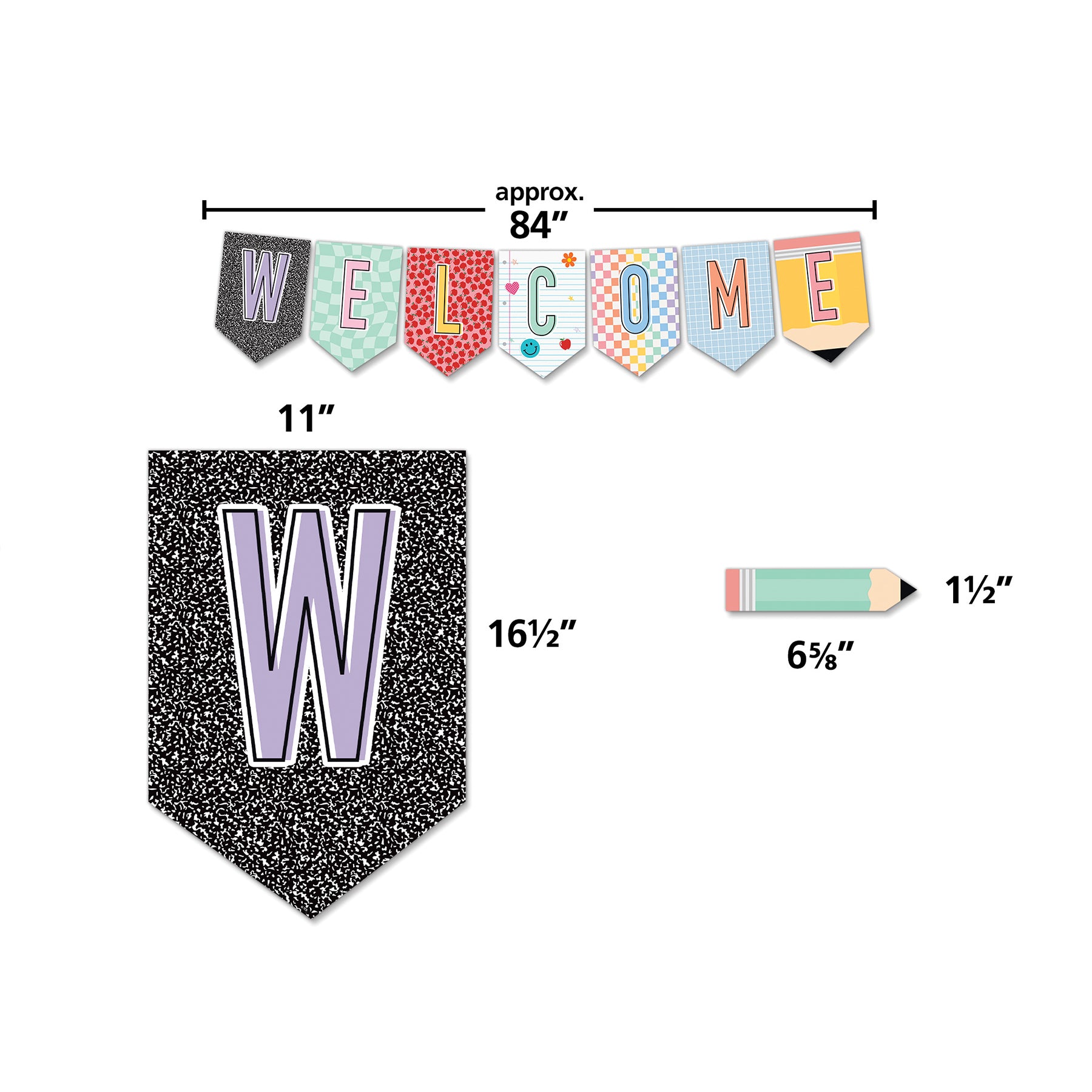 Cool for School Pennants Welcome Bulletin Board Set, 50 Pieces
