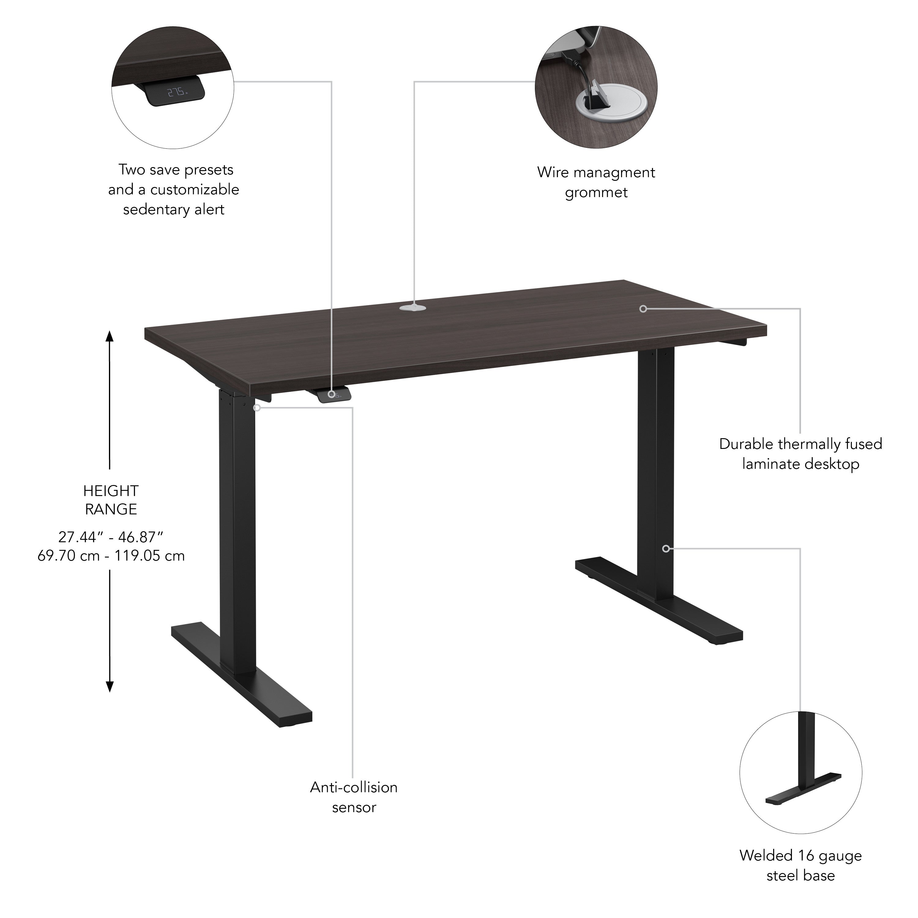 Bush Business Furniture Move 60 Series 48W x 24D Electric Height Adjustable Standing Desk in Storm Gray with Black Base - 47.6" Width x 23.62" Depth x 47.69" Height