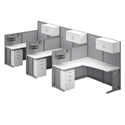 Bush Business Furniture Office in an Hour 3 Person L Shaped Cubicle Desks with Storage, Drawers, and Organizers in Pure White - 193.47" Width x 64.48" Depth x 62.86" Height