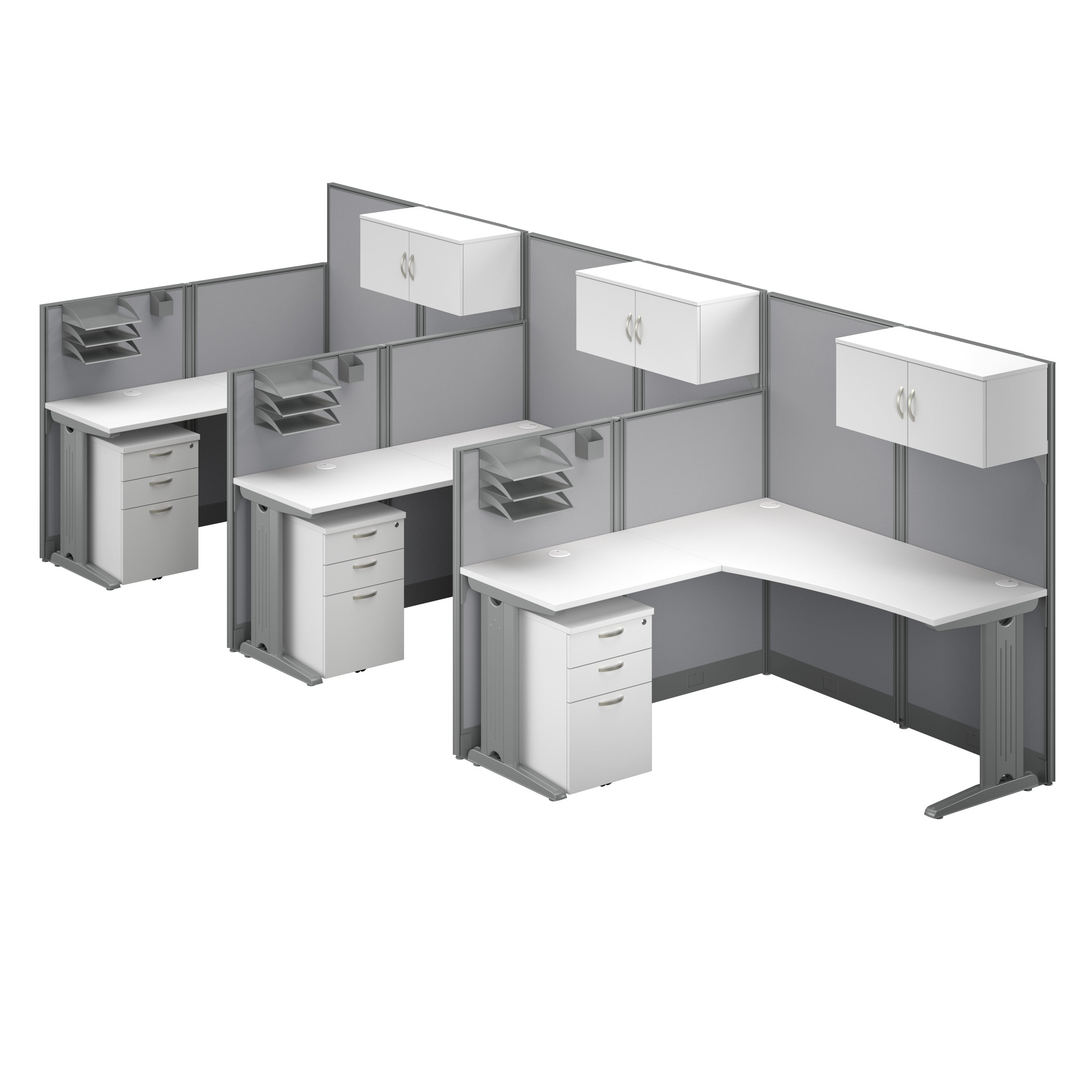 Bush Business Furniture Office in an Hour 3 Person L Shaped Cubicle Desks with Storage, Drawers, and Organizers in Pure White - 193.47" Width x 64.48" Depth x 62.86" Height