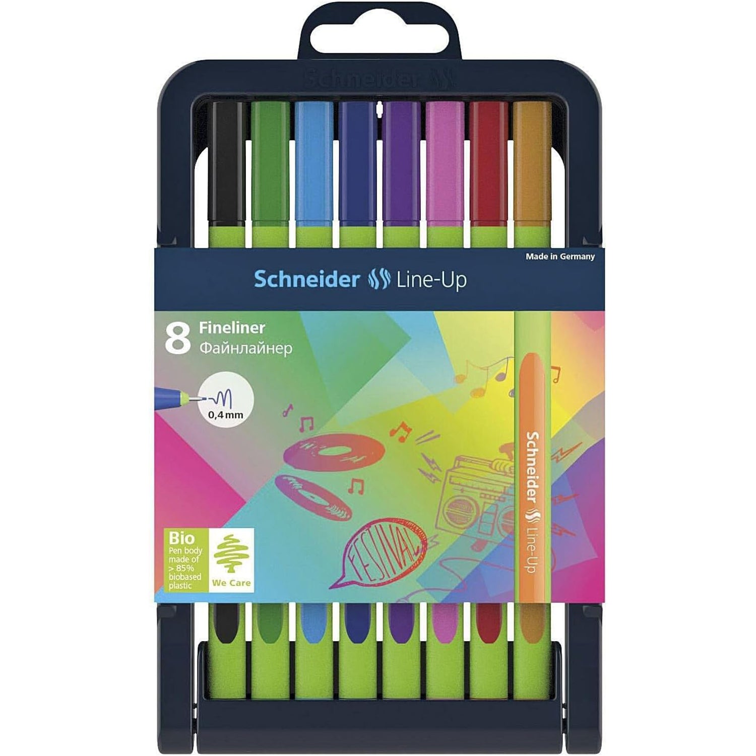 Line-Up Fineliner Pen, 0.4 mm, Adjustable Case Stand, 8 Assorted Ink Colors