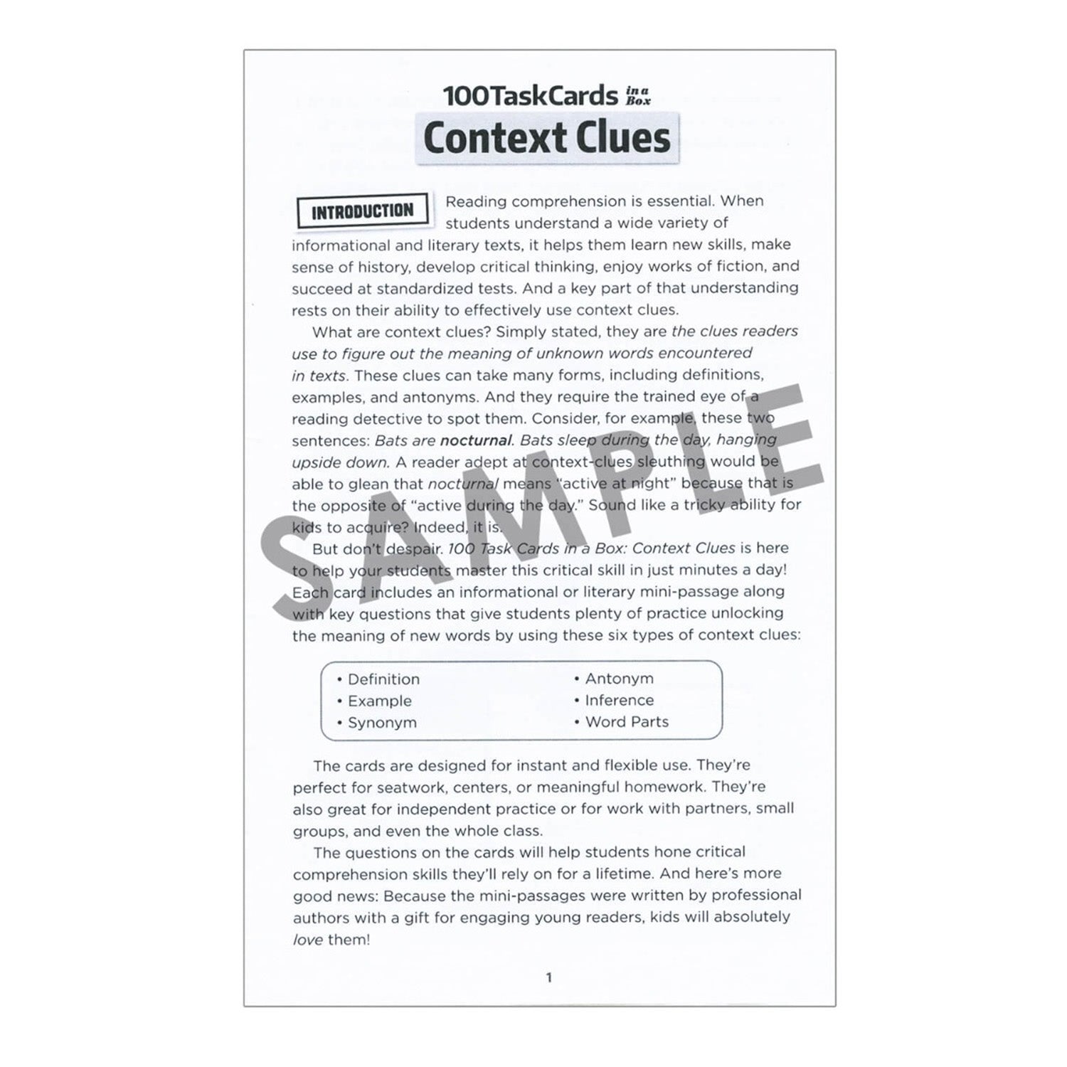 100 Task Cards in a Box: Context Clues