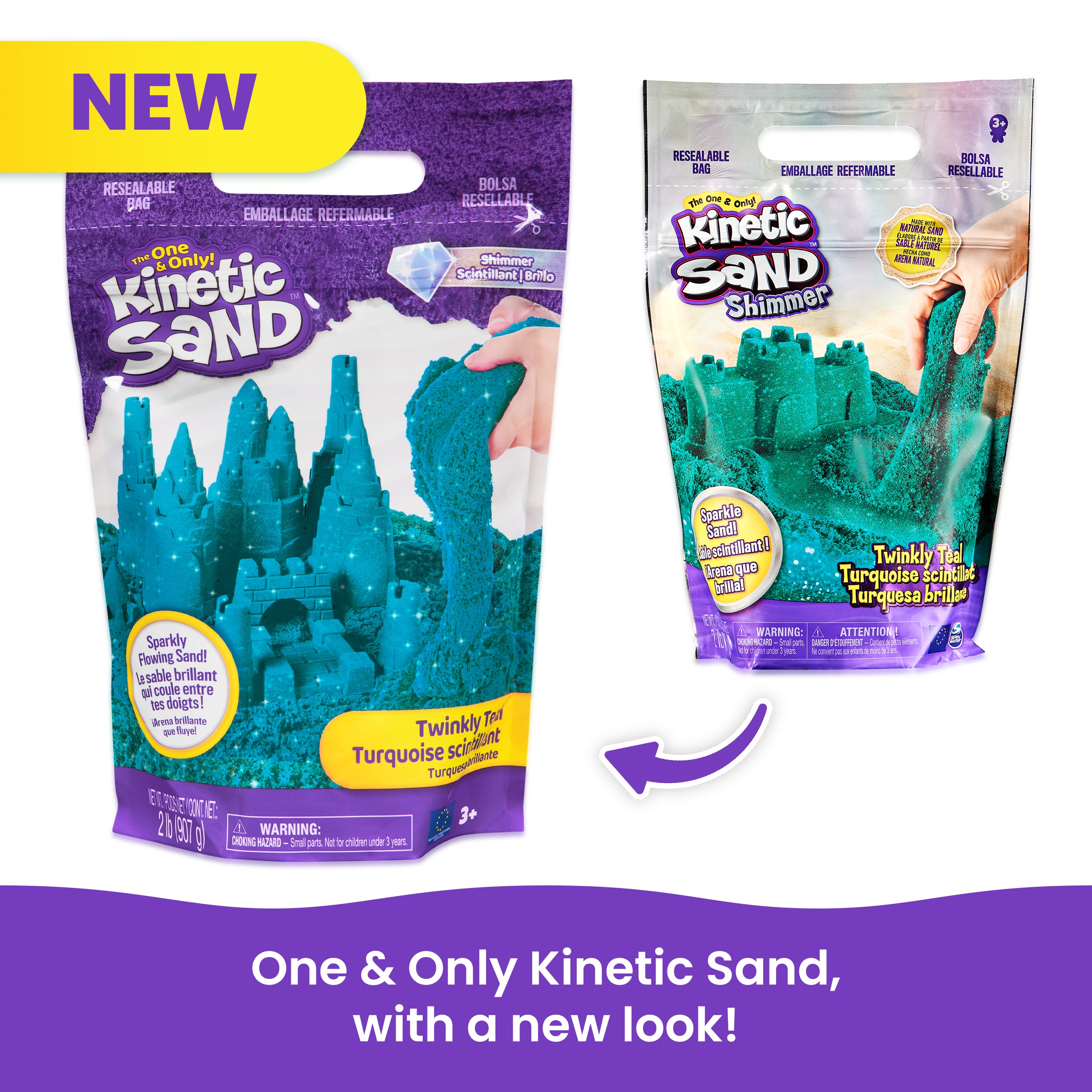 Kinetic Sand, Twinkly Teal 2lb Bag of All-Natural Shimmering Play Sand for Squishing, Mixing and Molding, Sensory Toys for Kids Ages 3 and up