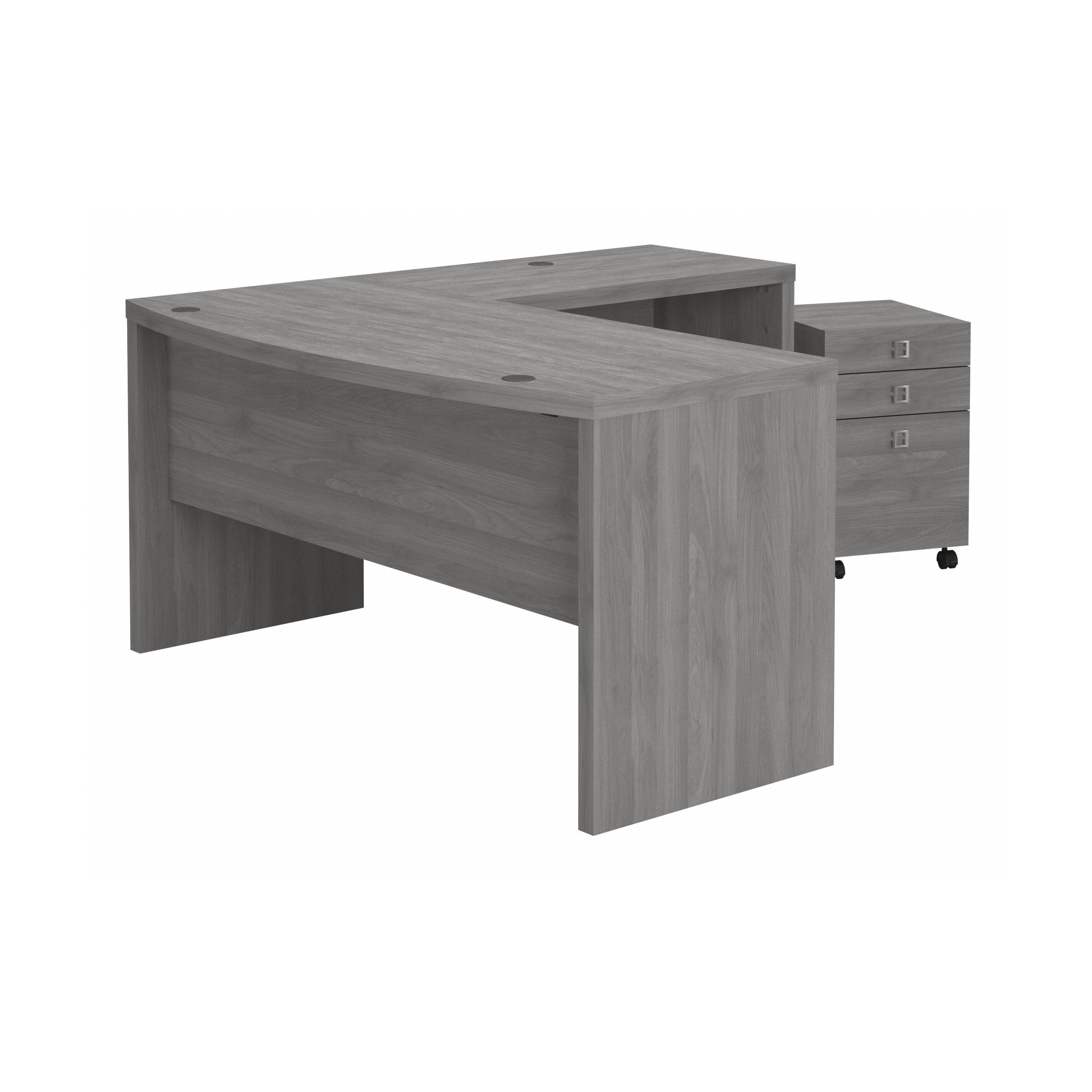 Bush Business Furniture Echo L Shaped Bow Front Desk with Mobile File Cabinet in Modern Gray - 60" Width x 64.02" Depth x 30" Height