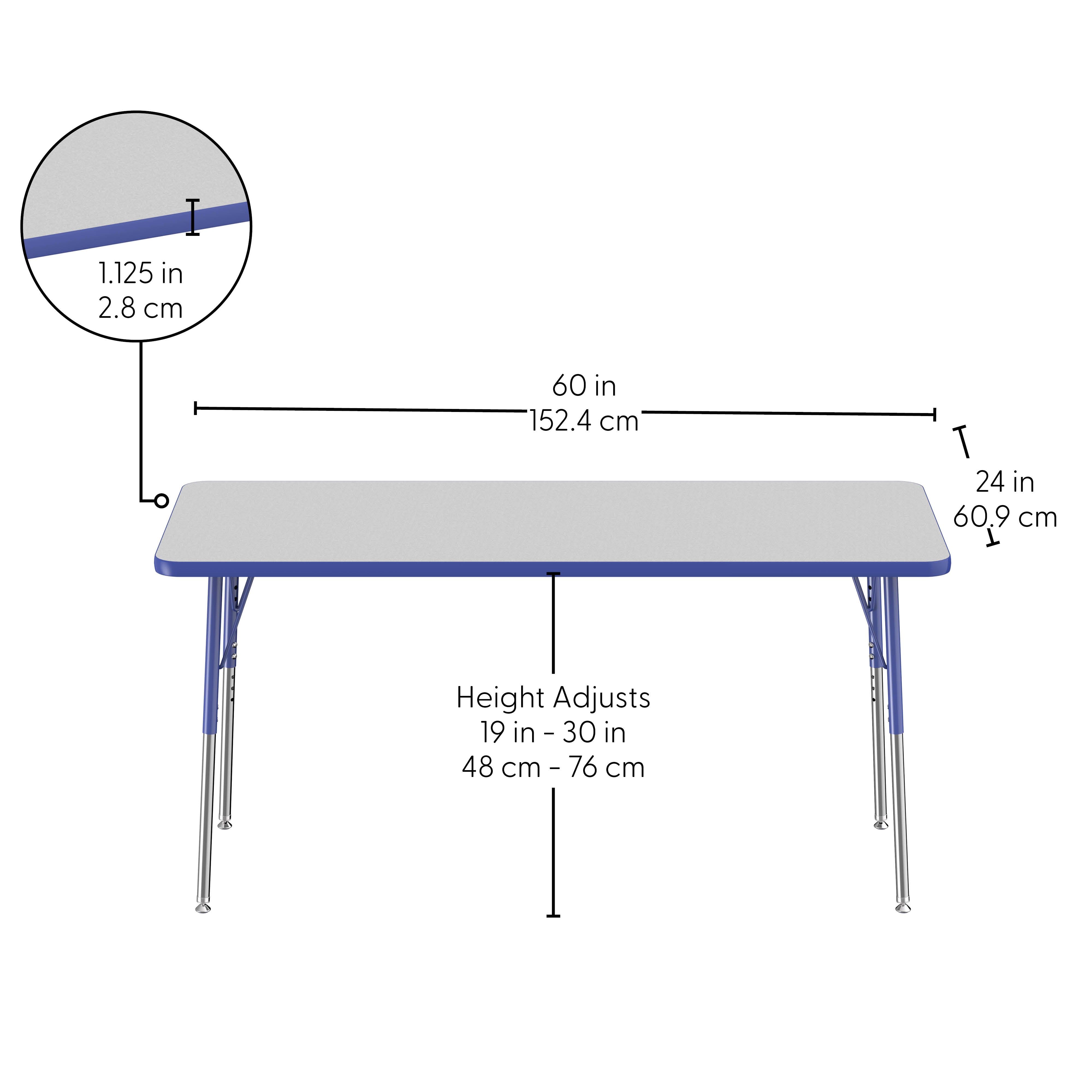 24" x 60" Rectangle Thermofused Activity Table with Adjustable Standard Swivel Glide Legs - Gray/Blue