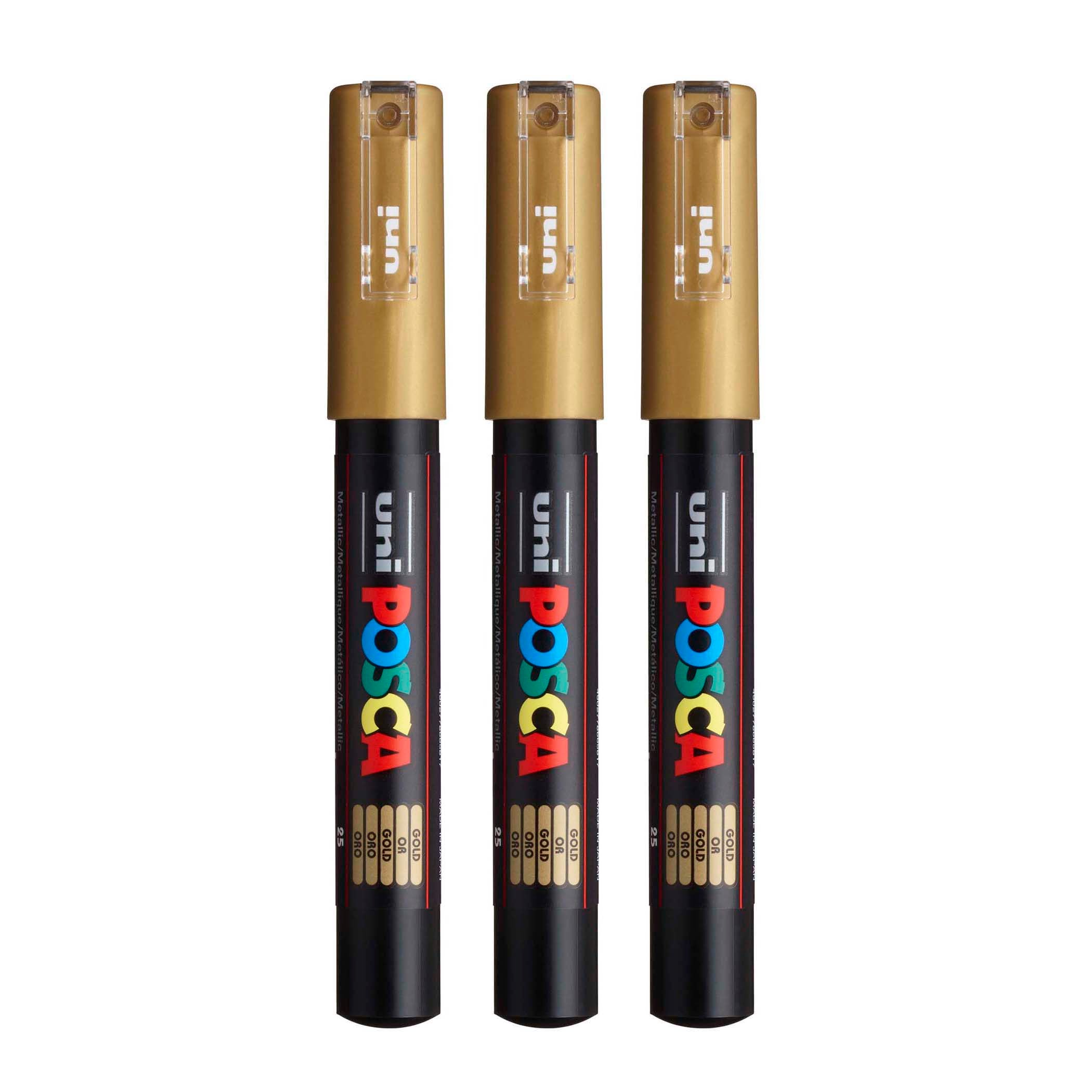 PC-1M Paint Marker, Extra Fine Bullet Tip (0.7-1.0 mm), Gold, Pack of 3