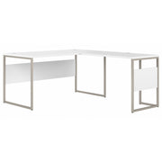 Bush Business Furniture Hybrid 60W x 30D L Shaped Table Desk with Metal Legs in White - 59.45" Width x 71.34" Depth x 29.91" Height