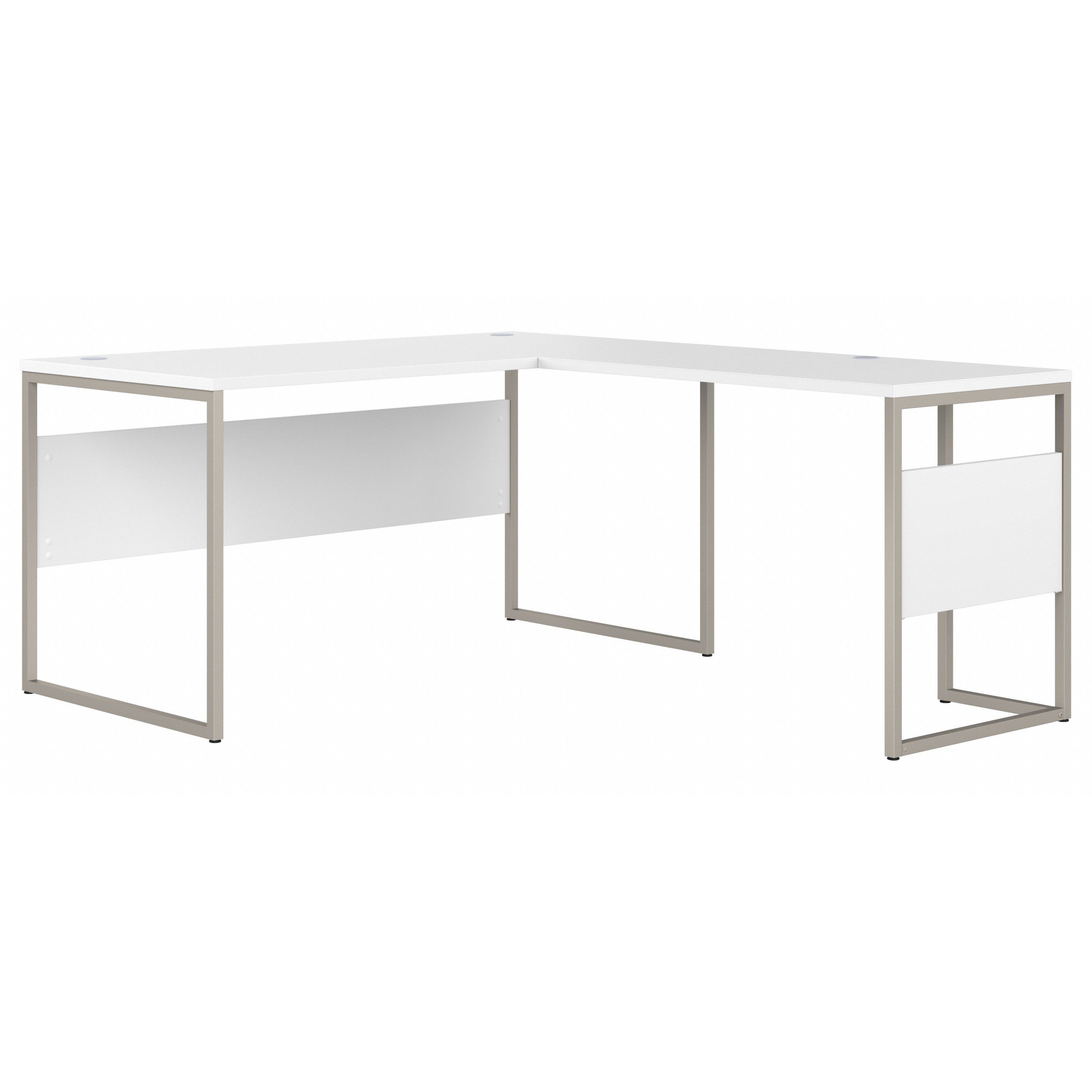 Bush Business Furniture Hybrid 60W x 30D L Shaped Table Desk with Metal Legs in White - 59.45" Width x 71.34" Depth x 29.91" Height