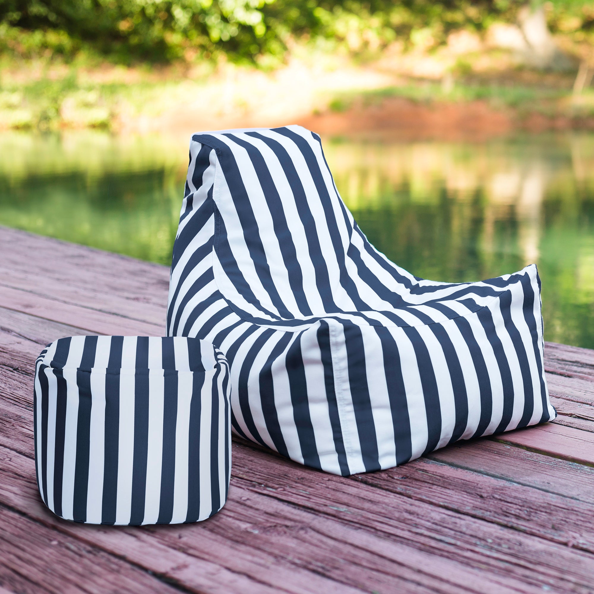 Jaxx Juniper Jr Outdoor Kids Bean Bag Chair / Childrens Garden Chair, Navy Stripes