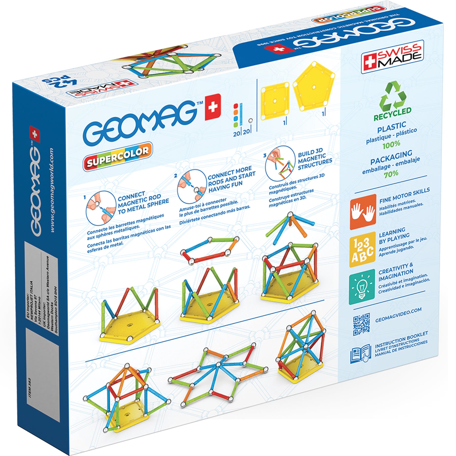 Geomag™ Supercolor Recycled Magnetic Building Set, 42 Pieces