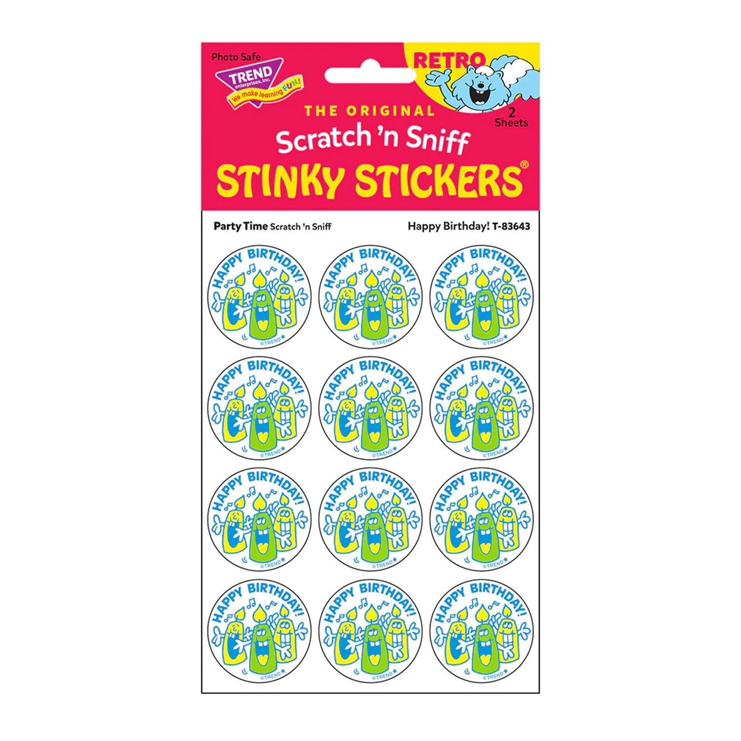Happy Birthday!/Party Time scent Retro Scratch 'n Sniff Stinky Stickers®, 24 Per Pack, 6 Packs