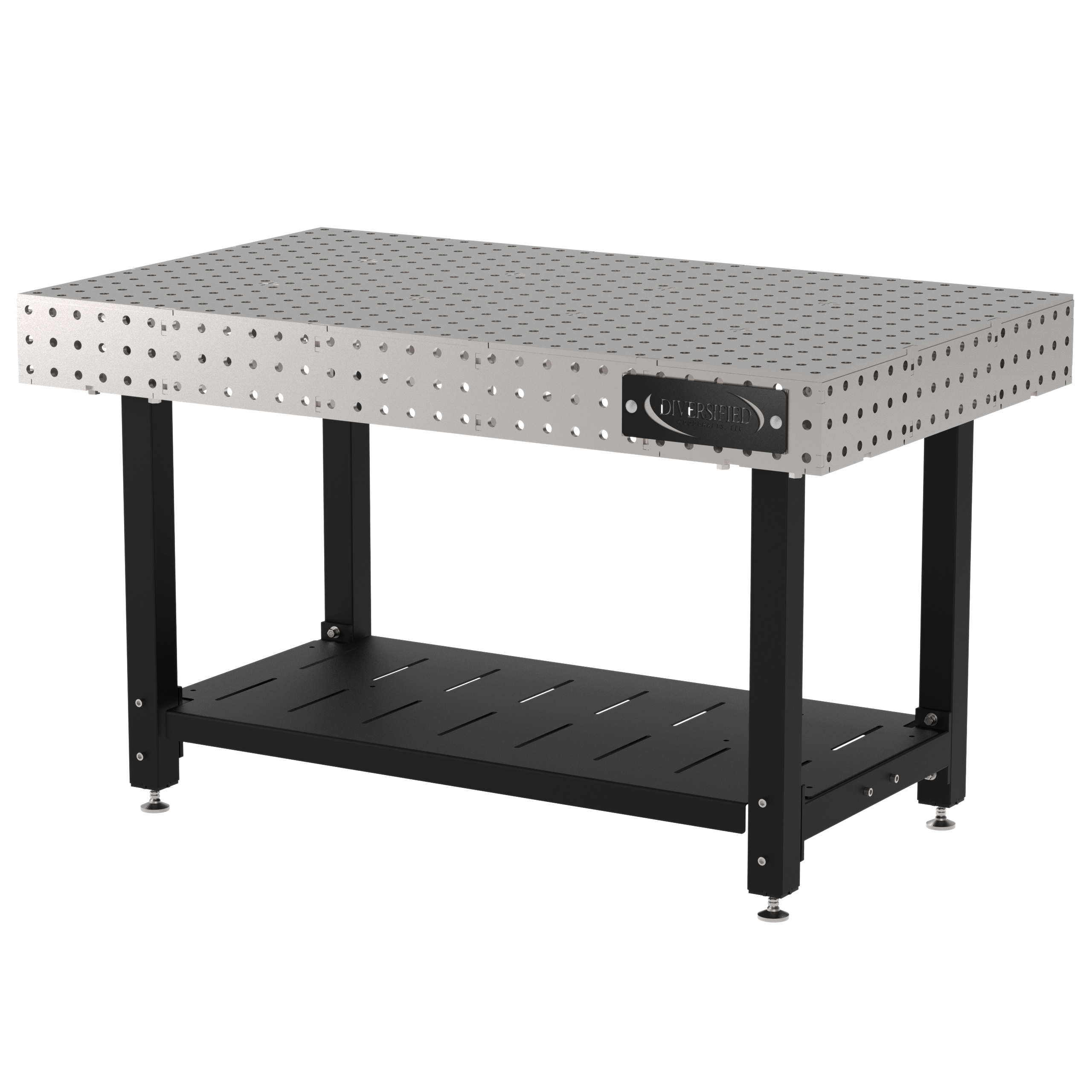 Welding Fixture Table, Fixed Height, 36"H x 60"L x 36"D, 1/4" Carbon Steel Top, Four Black Powdercoat Legs, Self-Leveling Feet
