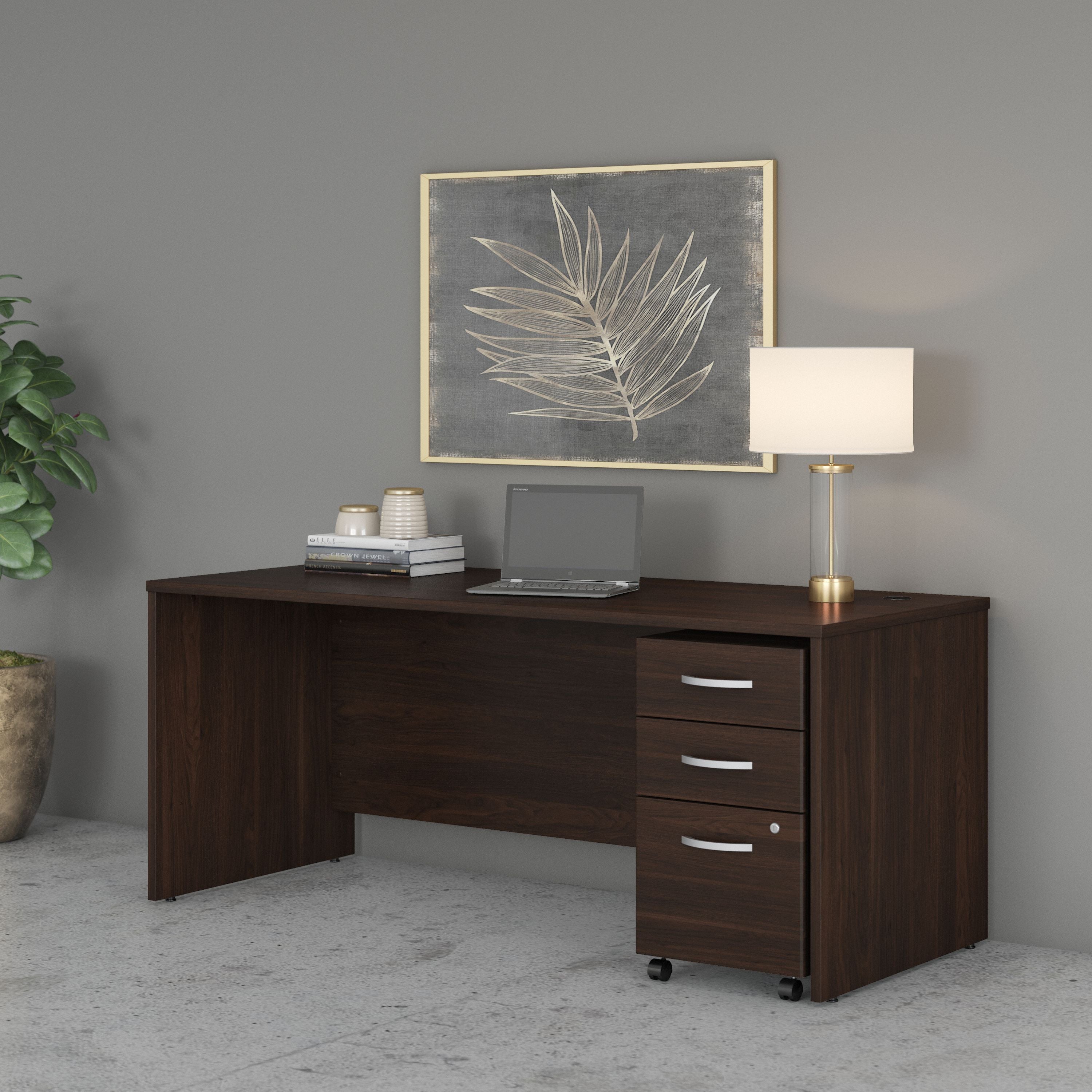Bush Business Furniture Studio C 72W x 30D Office Desk with Mobile File Cabinet in Black Walnut - 71.02" Width x 29.37" Depth x 29.84" Height