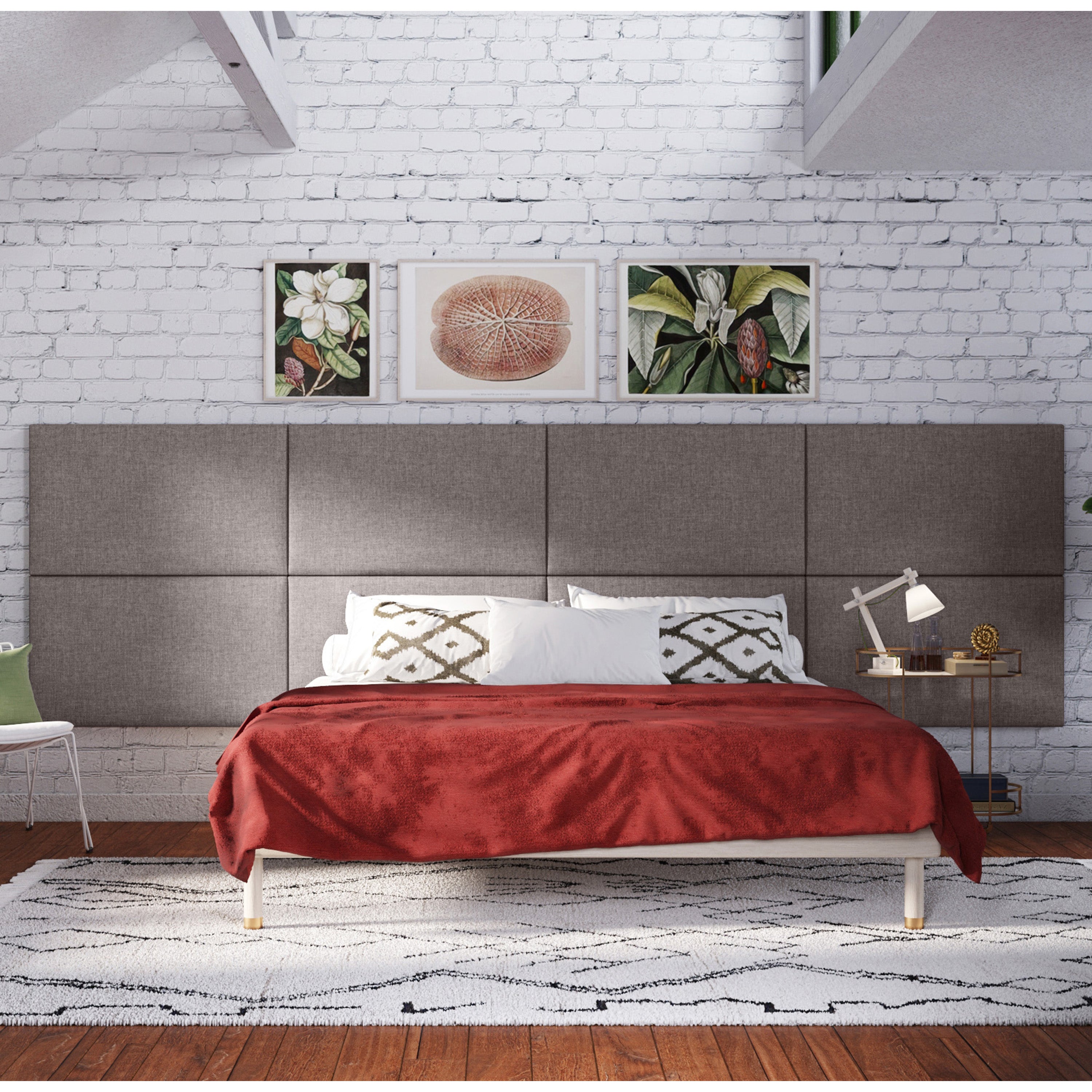 Jaxx Panelist Modern Padded Headboard- Set of 2 Wall Mounted Panels (Each 22.5" x 38")- King Double Tall, Microvelvet Havana Brown