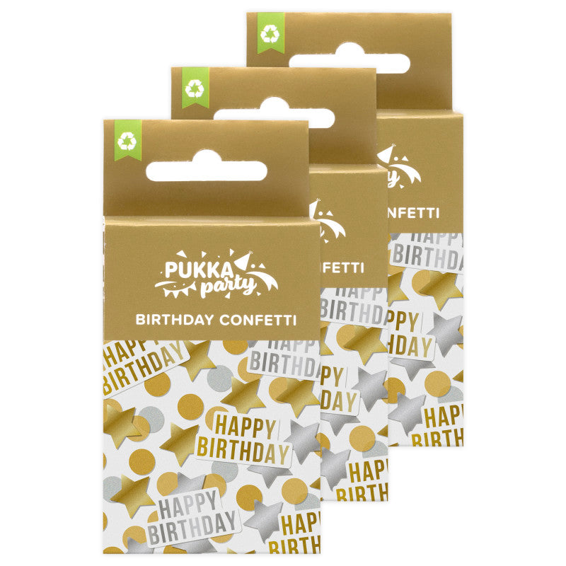 Metallic Gold & Silver Tissue & Card Birthday Confetti, 3 Packs