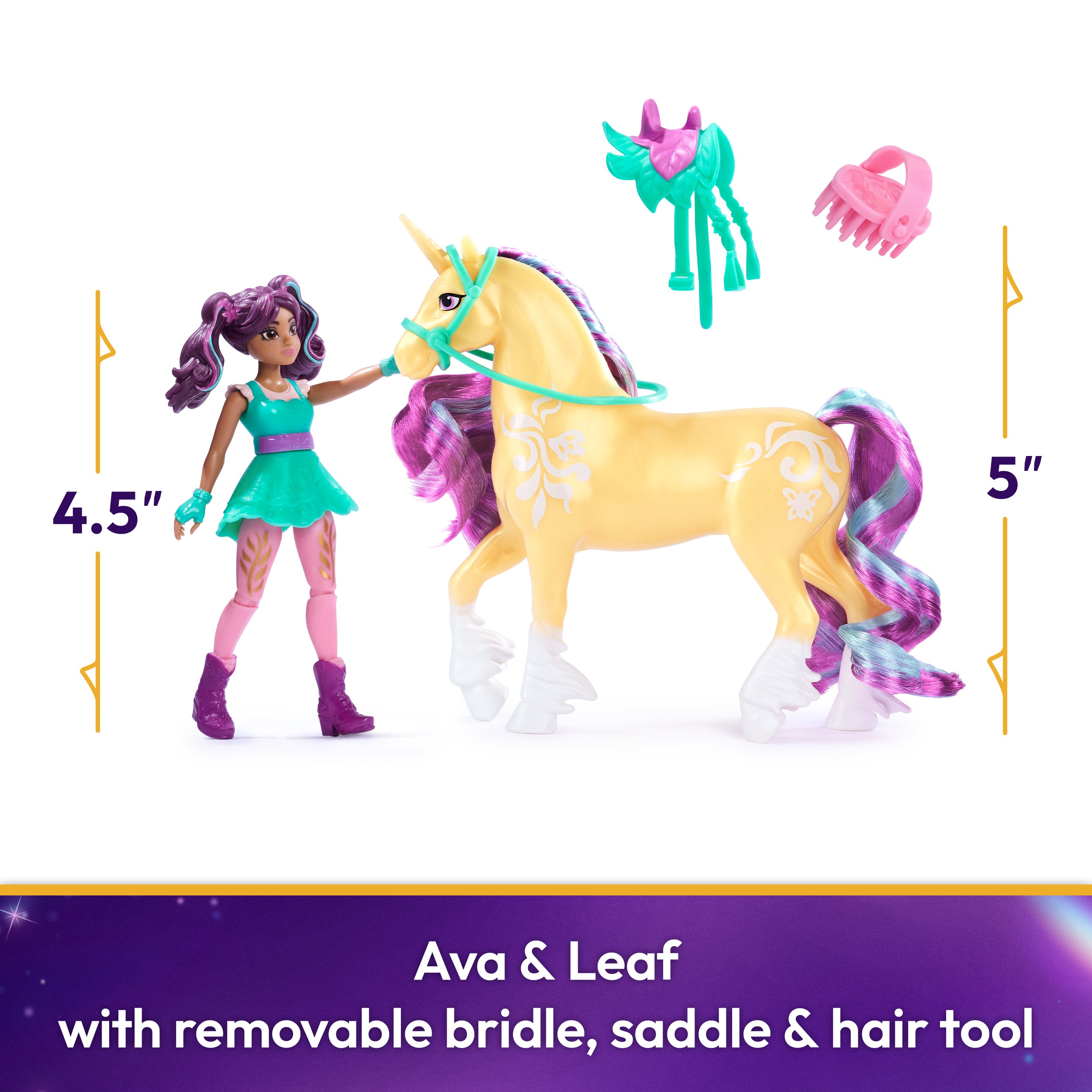 Unicorn Academy, Ava & Leaf with 2 Accessories & Hair Tool, Dolls & Unicorn Toys for Girls Ages 4 and up