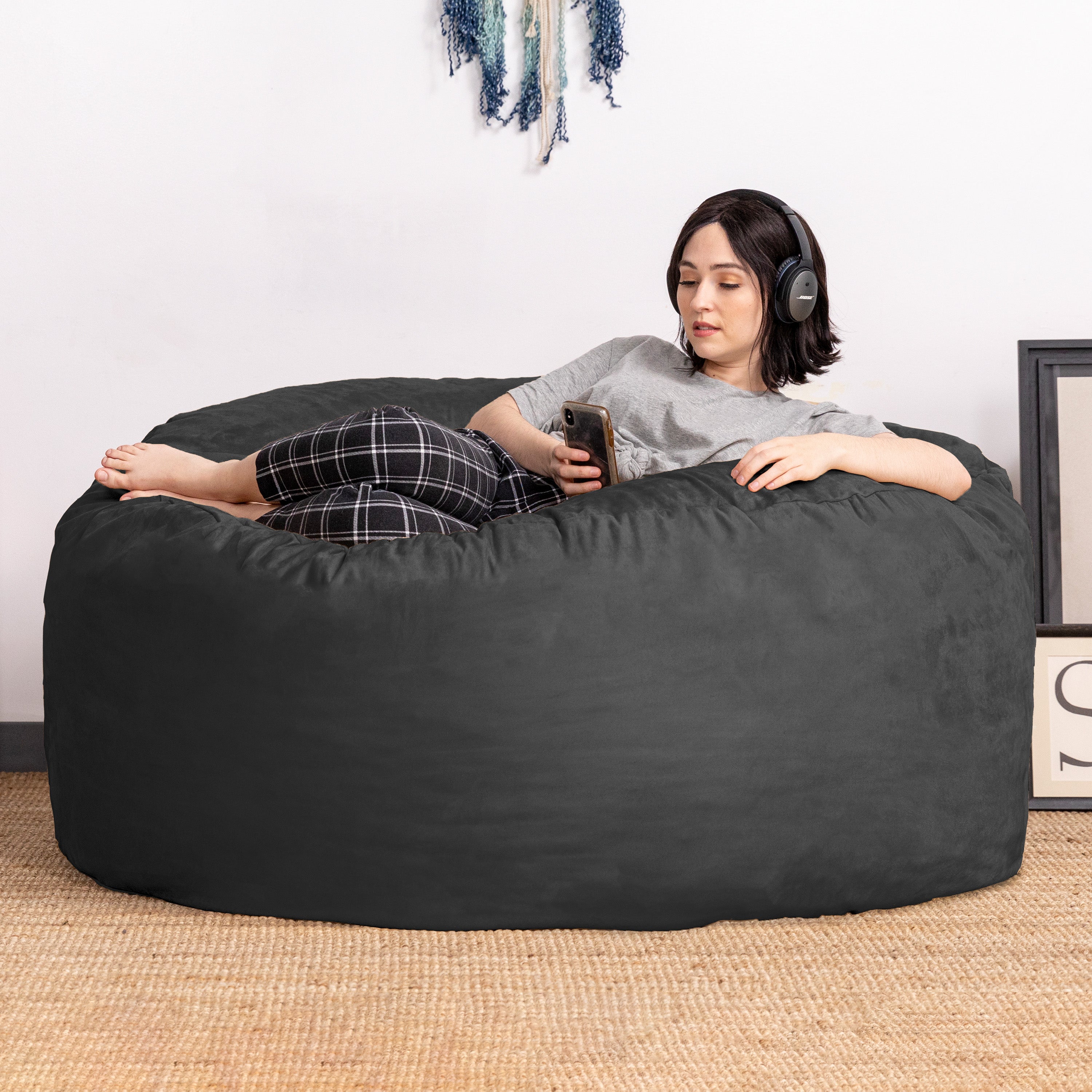 Jaxx Saxx 5 Foot Large Bean Bag w/ Removable Cover, Black