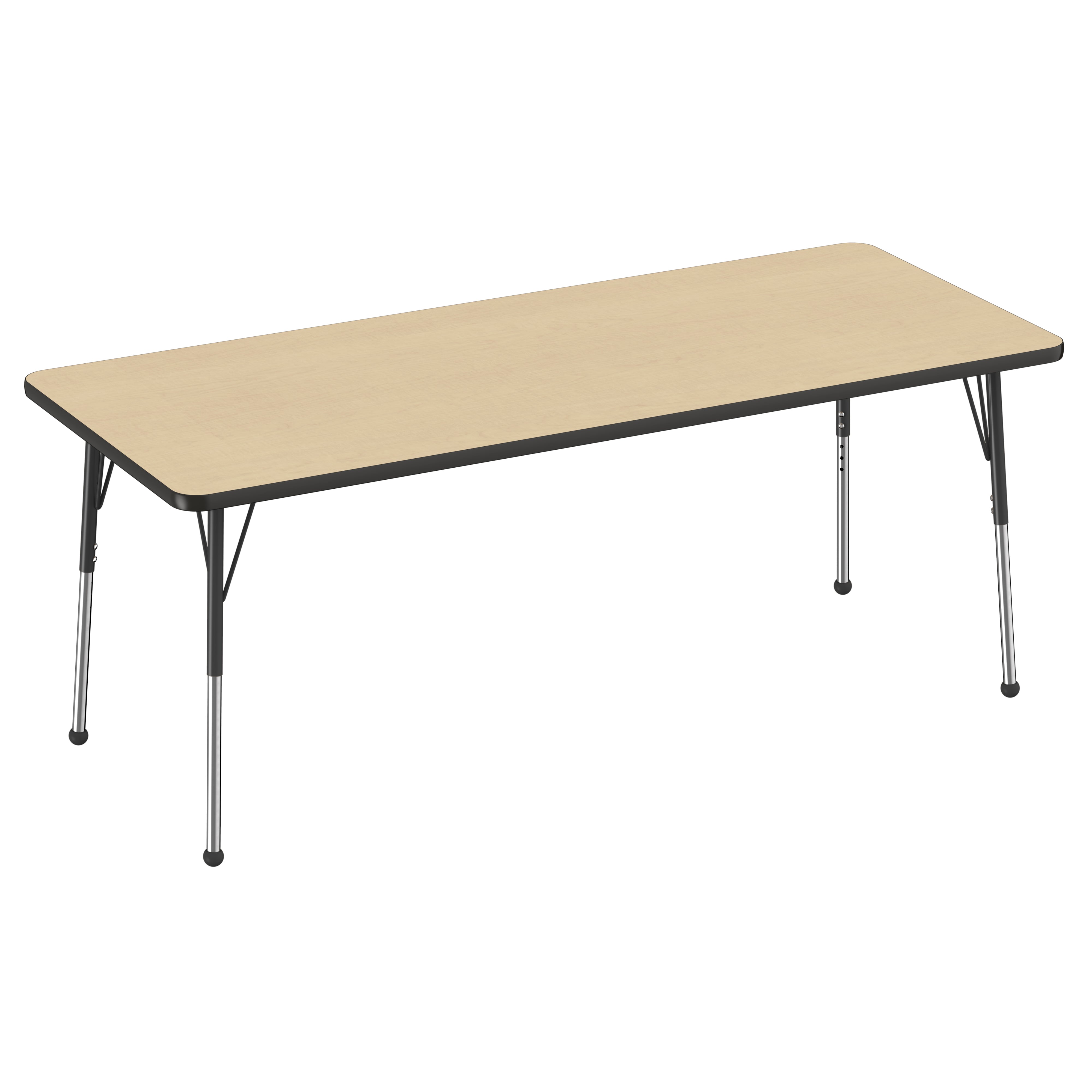 30" x 72" Rectangle Thermofused Activity Table with Adjustable Standard Ball Glide Legs - Maple/Black
