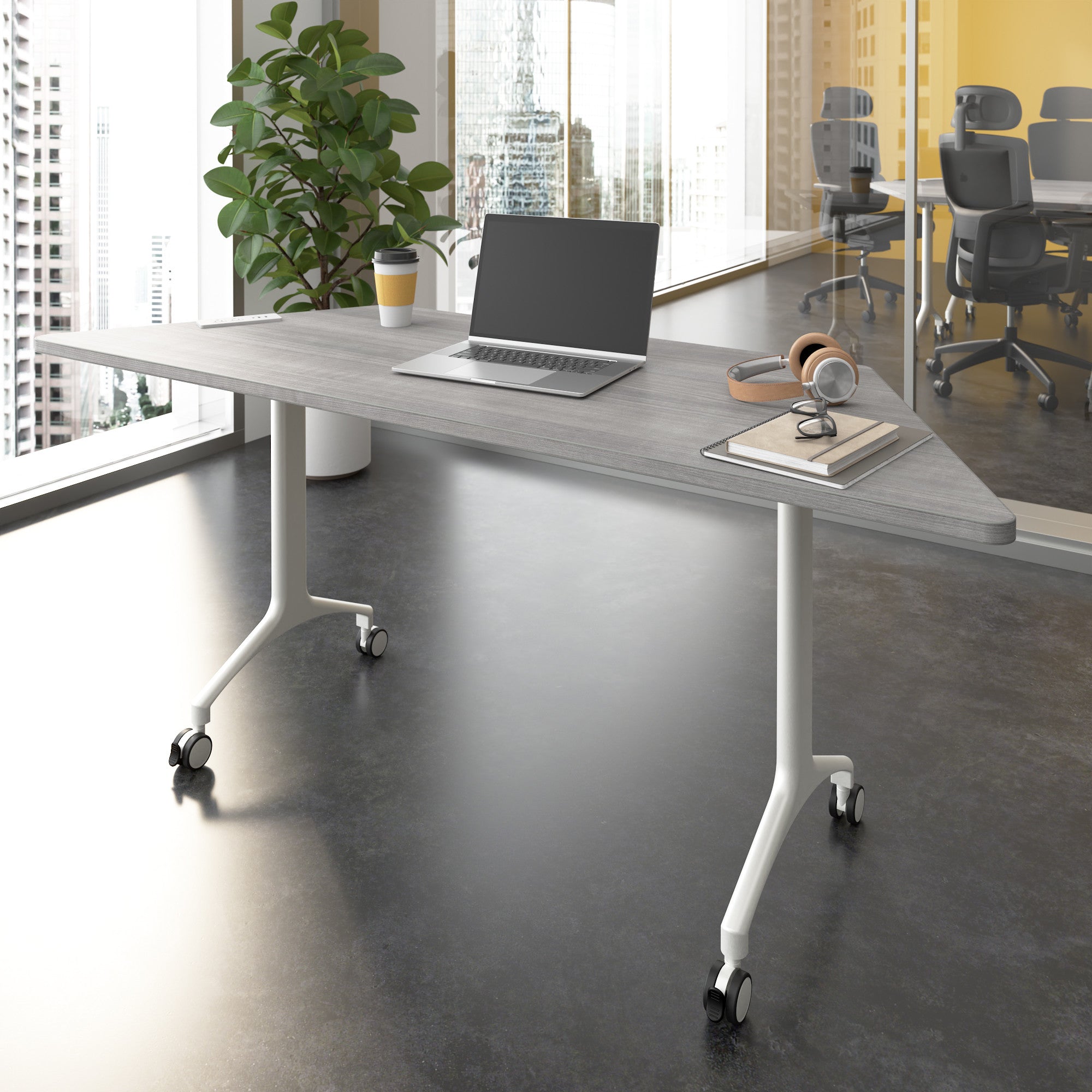 Bush Business Furniture Synergy 72-inch Trapezoid Modular Office Conference Table in Platinum Gray - 70.06" Width x 25.44" Depth x 29.62" Height