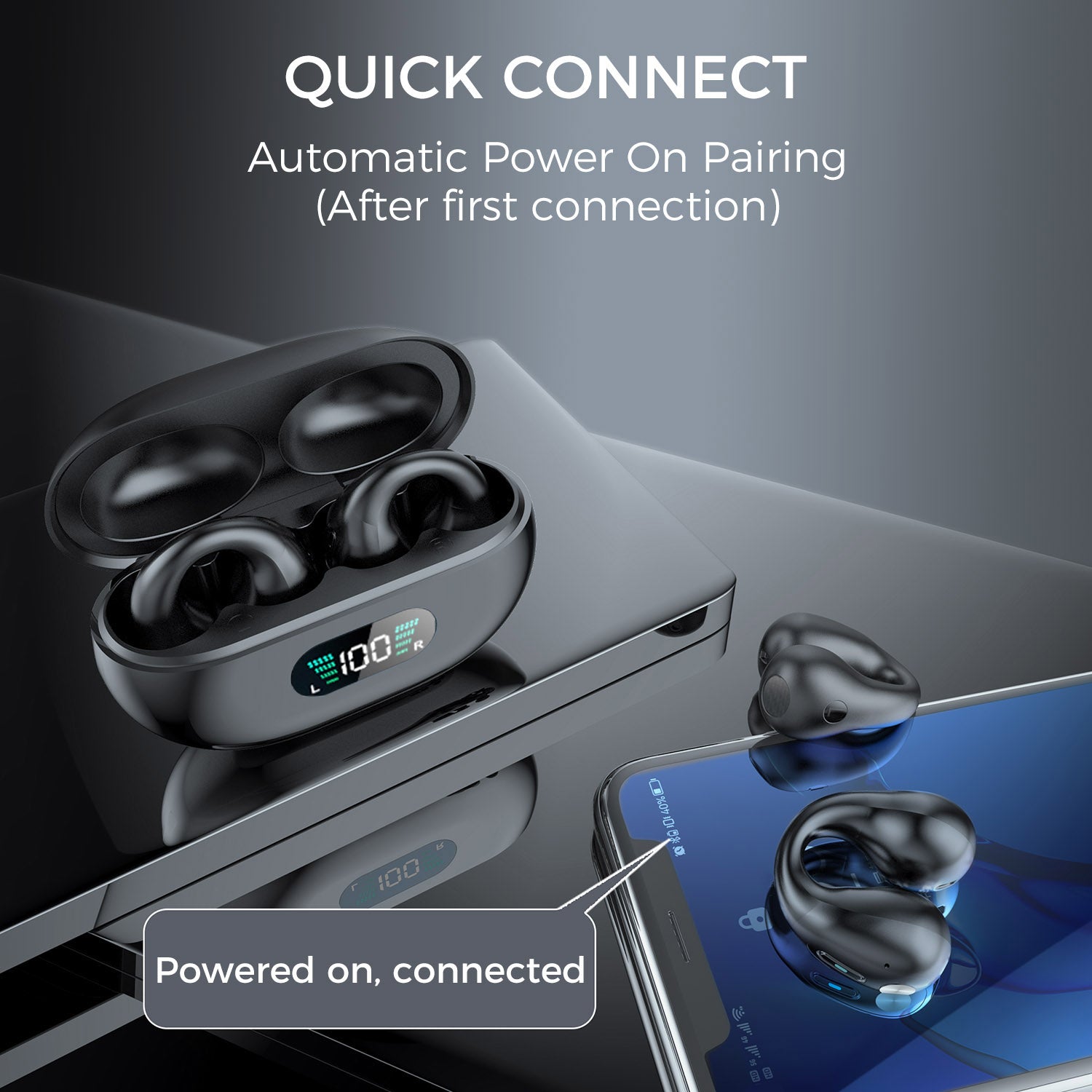 Wireless Ear Clip Bone Conduction Earbuds, Black