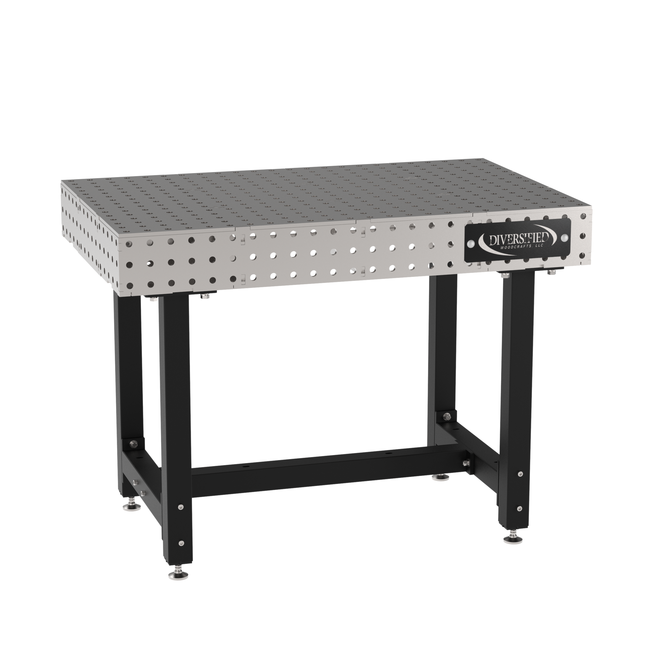 Welding Fixture Table, Fixed Height, 36"H x 48"L x 30"D, 1/4" Carbon Steel Top, Four Black Powdercoat Legs, Self-Leveling Feet