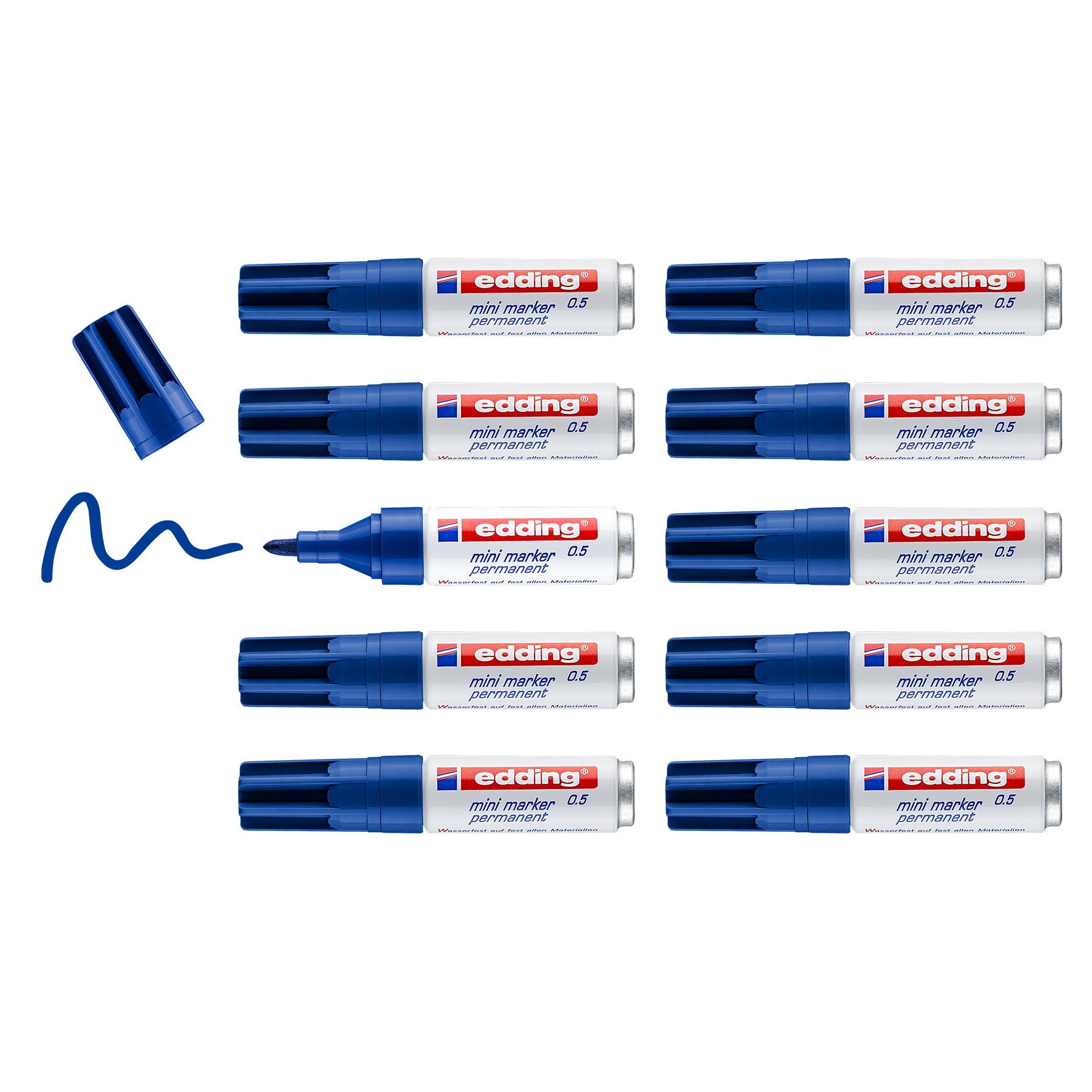 edding 0.5 Mini Permanent Marker - Polybag of 10 - Blue