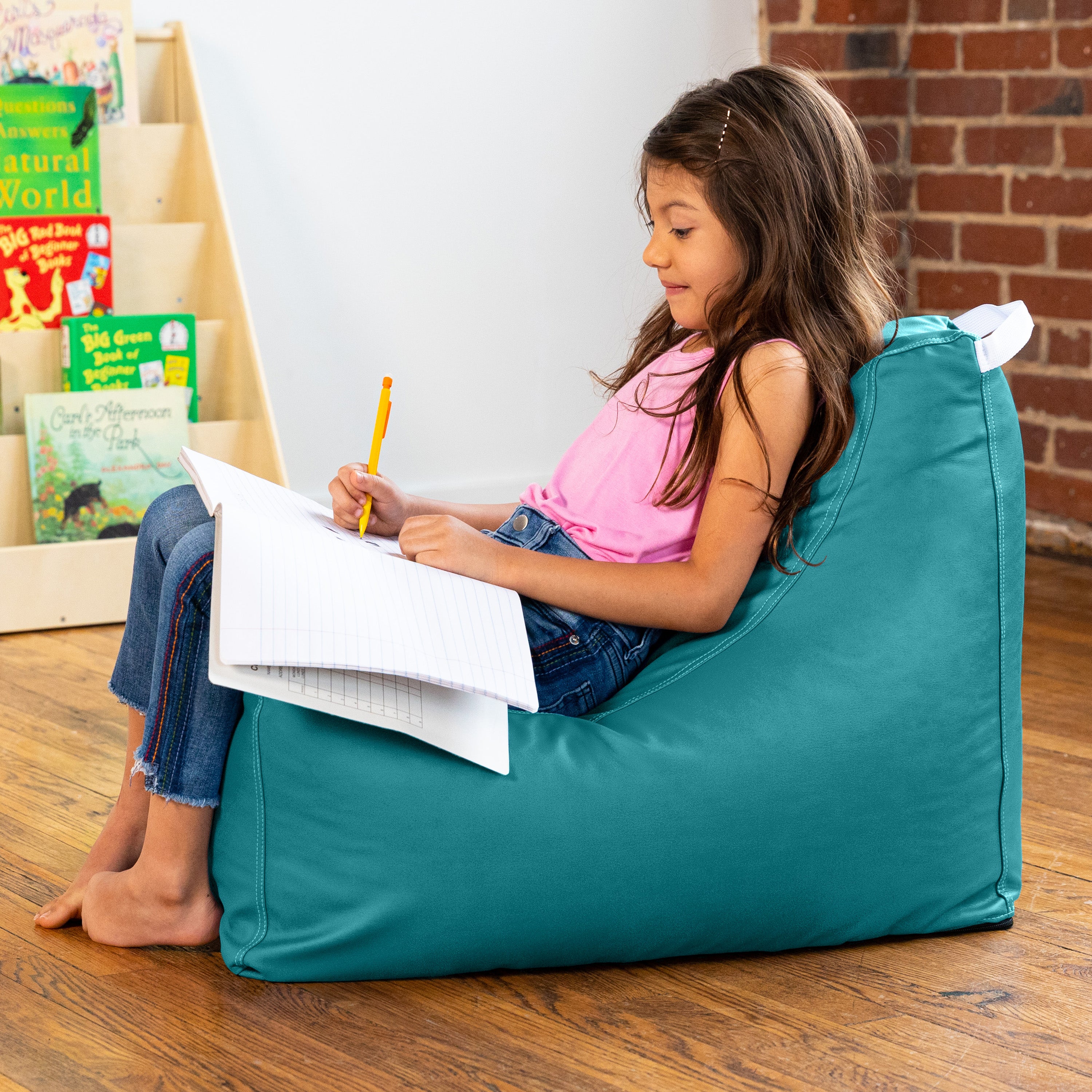 Jaxx Pezzi Jr Kids Classroom Bean Bag Chair, Premium Vinyl, Turquoise