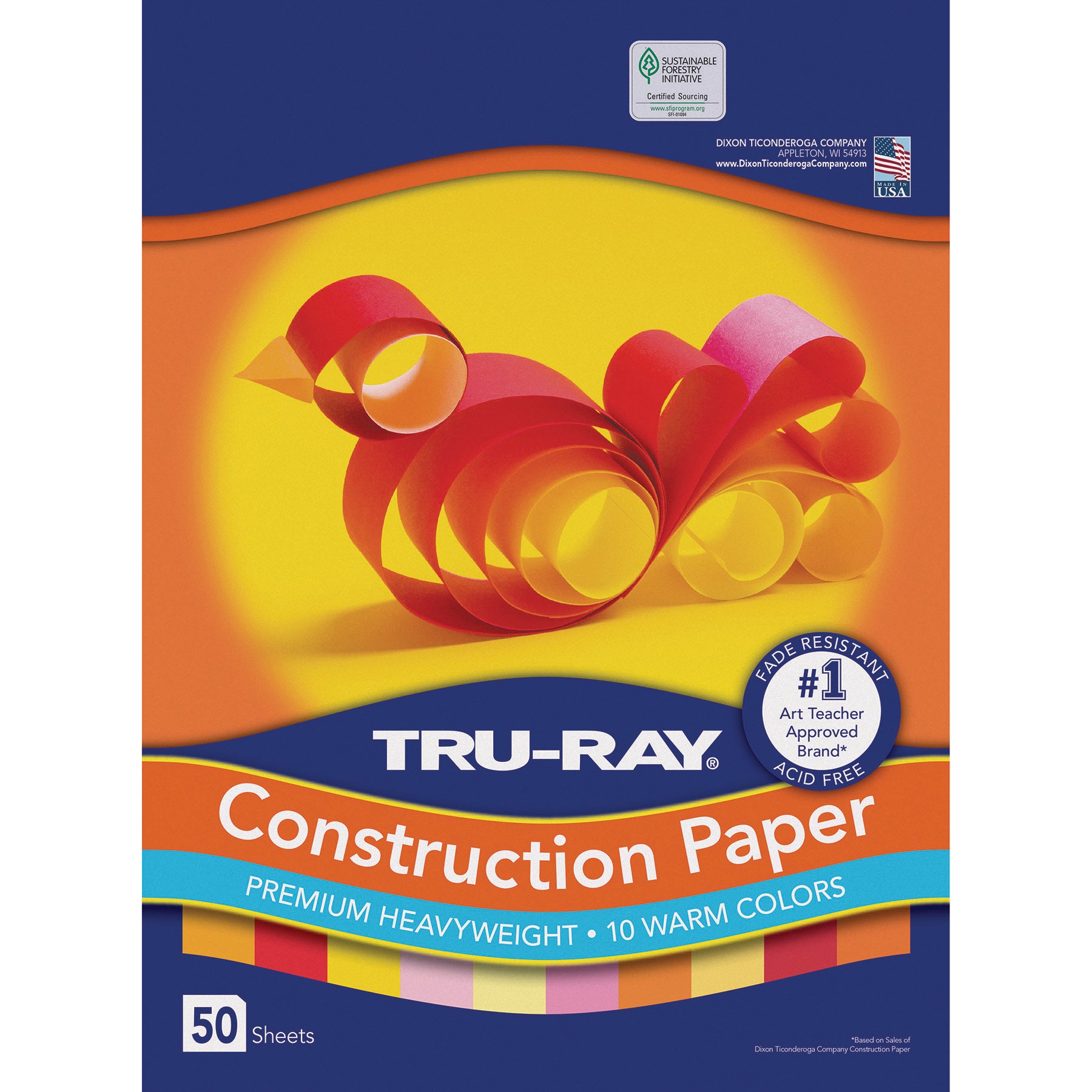 Construction Paper, Heavyweight, Warm Assorted, 12" x 18", 50 Sheets