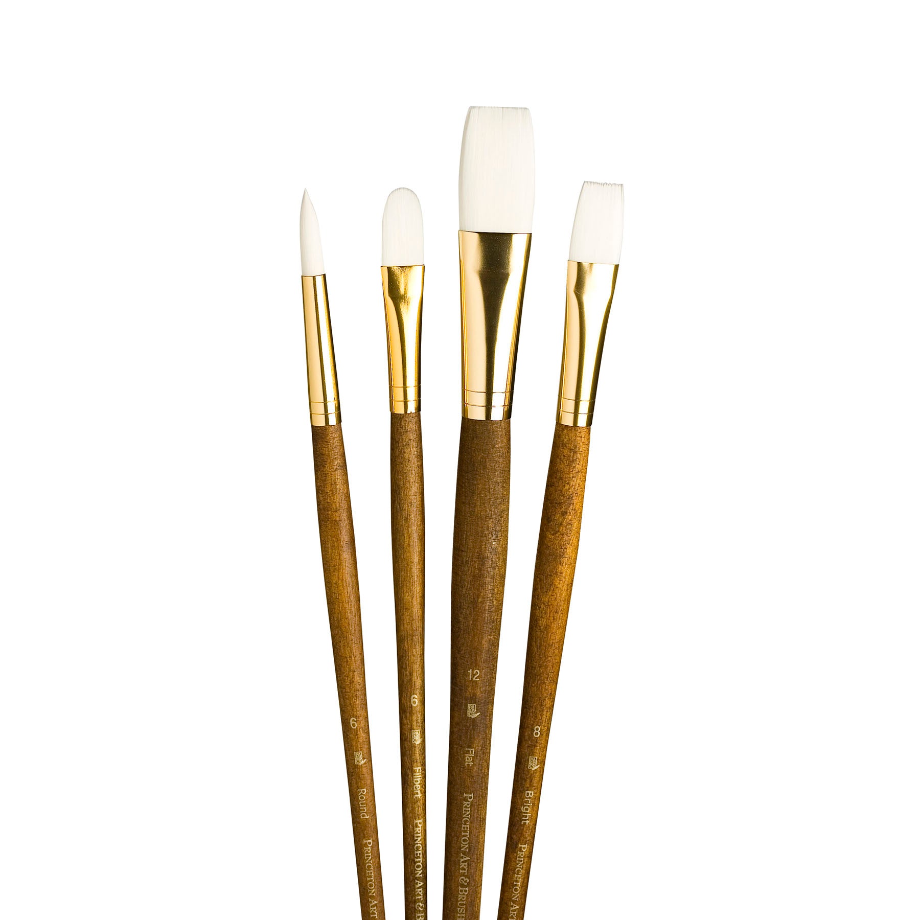 RealValue Brush Set, White Taklon Bristles, Long Handle Mixed Media Paintbrush, Brown, 4 Pieces