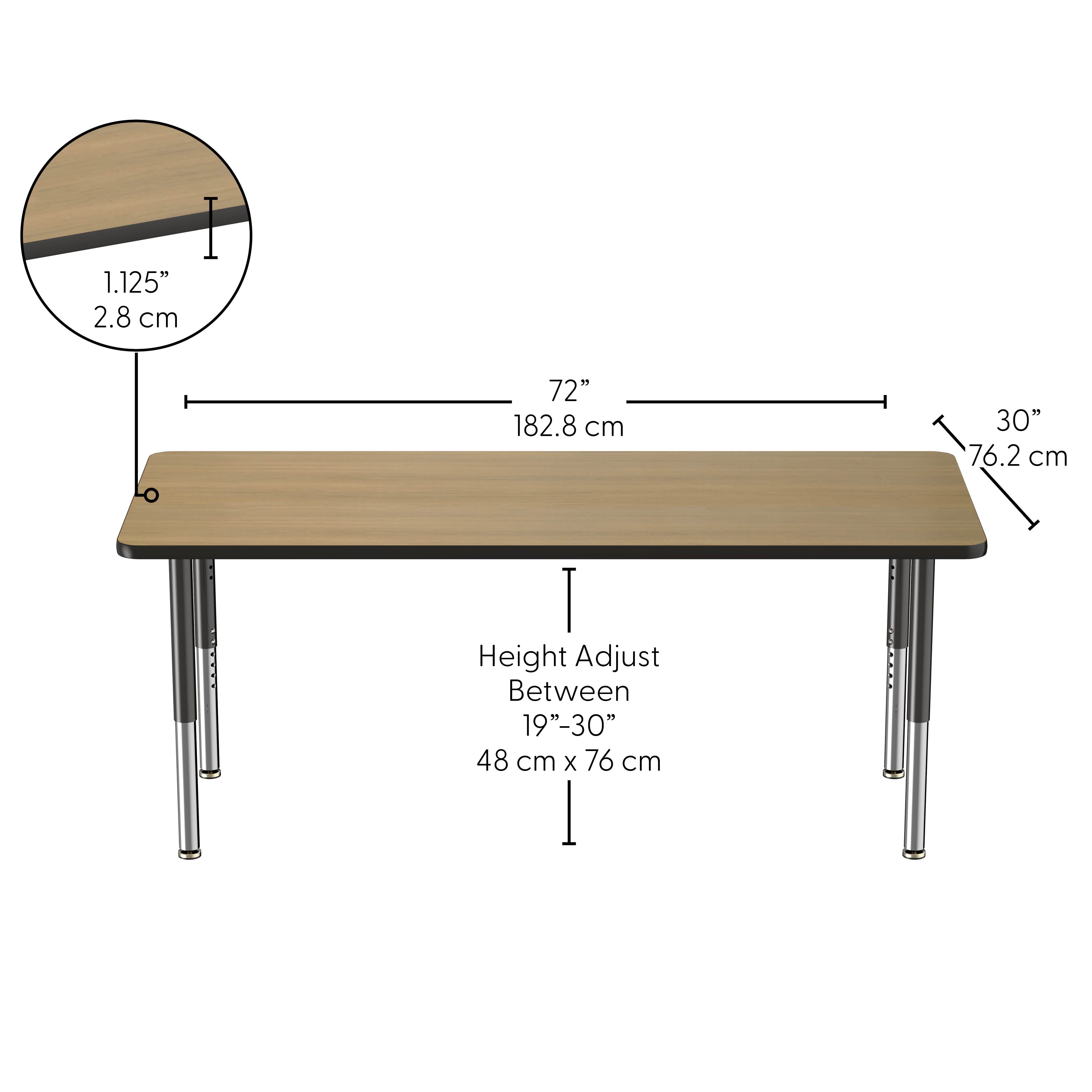 30" x 72" Rectangle Thermofused Activity Table with Adjustable Super Legs - Pasadena Oak/Black