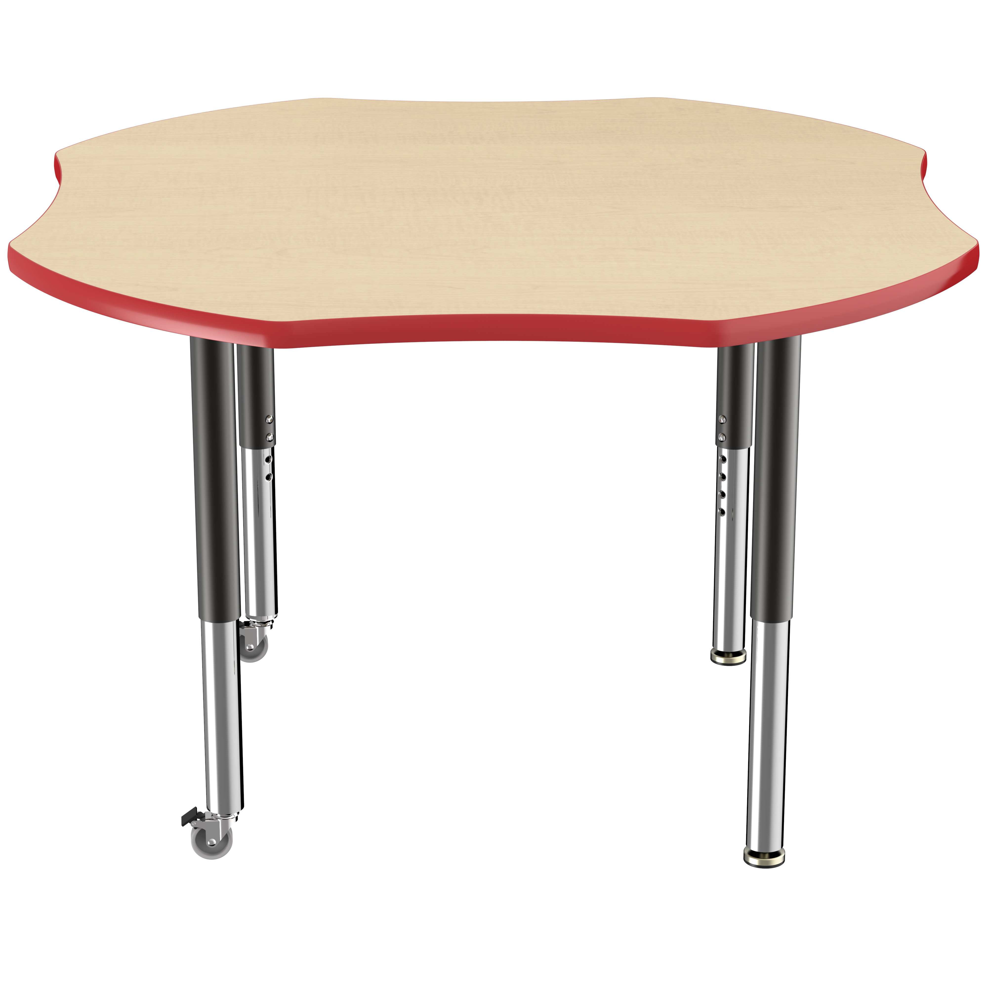 48" x 48" Clover T-Molding Activity Table with Adjustable Super Legs - Maple/Red/Black