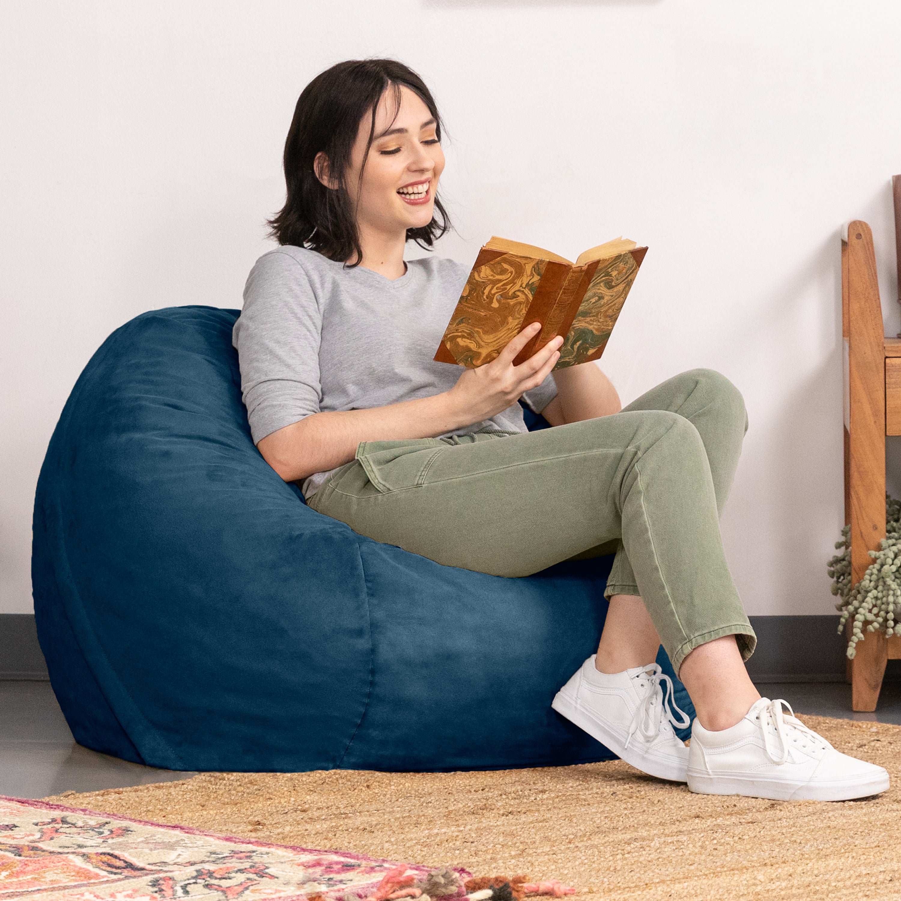 Jaxx Saxx 3 Foot Bean Bag Chair with Removable Cover, Navy