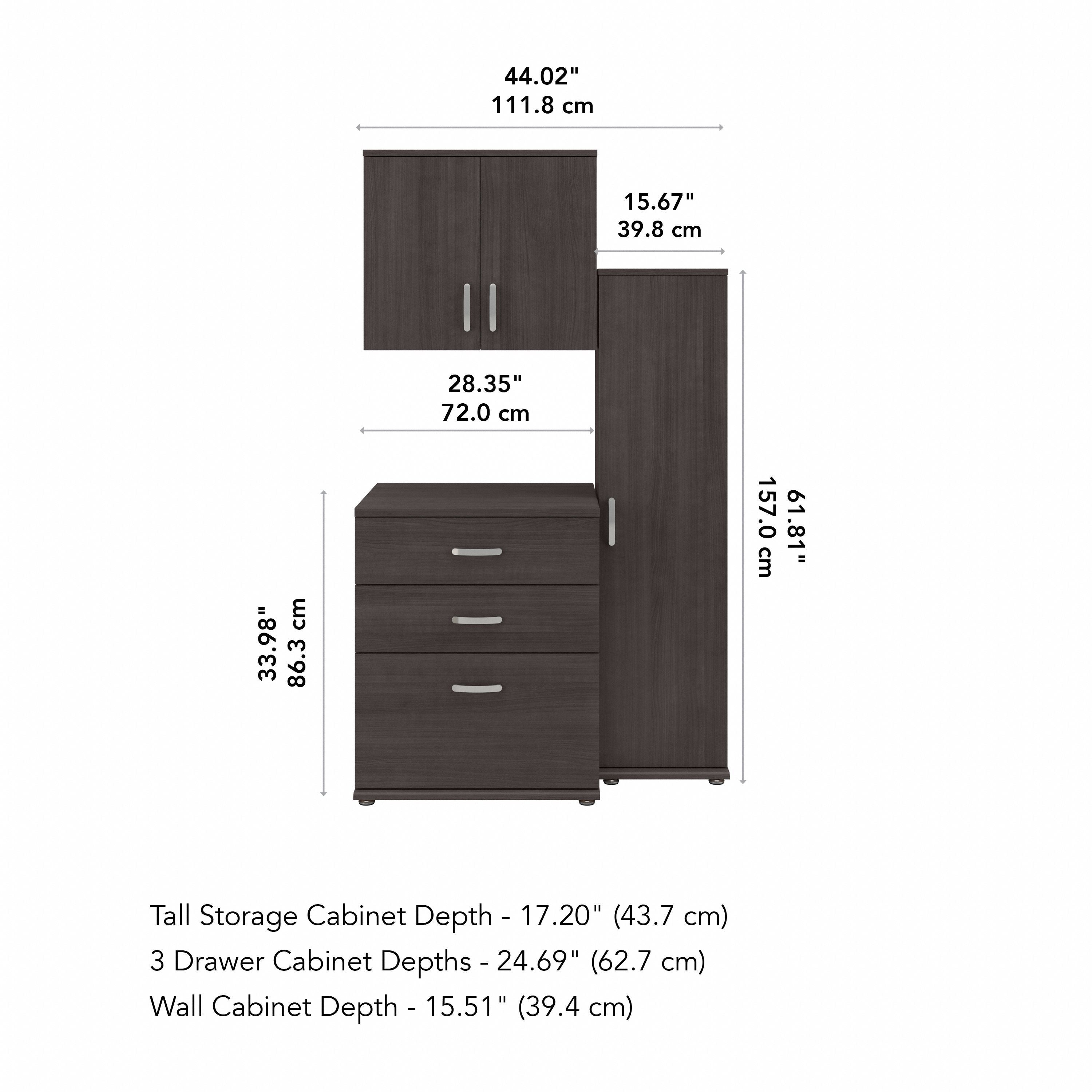 Bush Business Furniture Universal 44W 3 Piece Modular Storage Set with Floor and Wall Cabinets in Storm Gray - 44.02" Width x 24.69" Depth x 61.81" Height