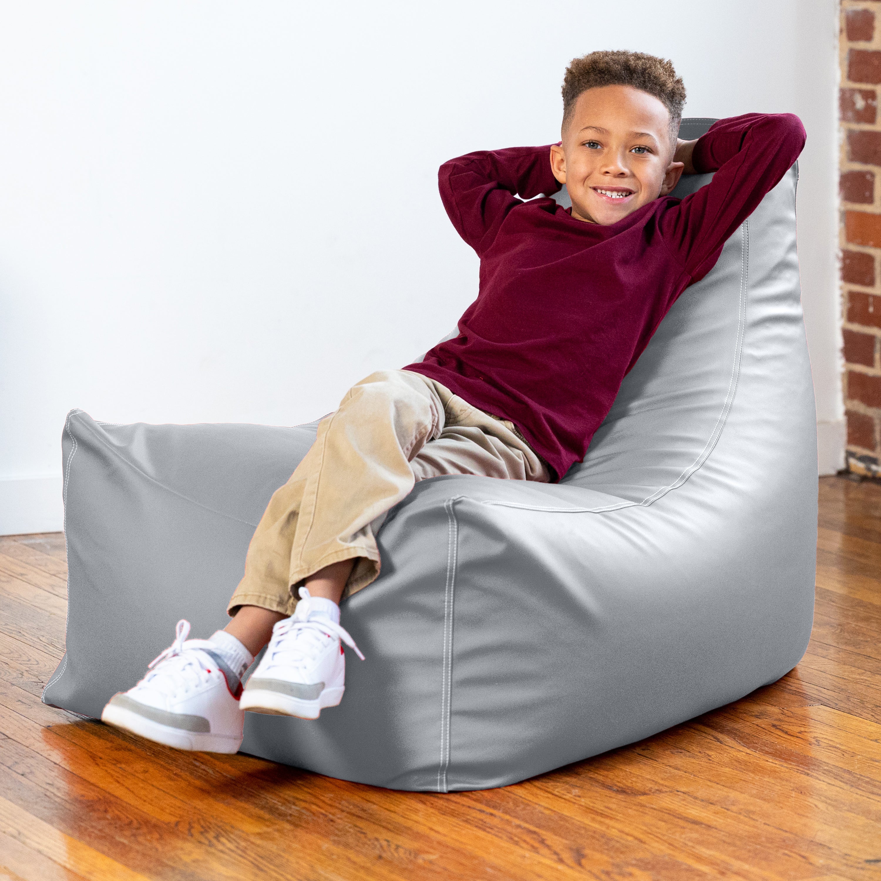 Jaxx Pezzi Premium Vinyl Classroom Bean Bag Chair, Submarine Grey