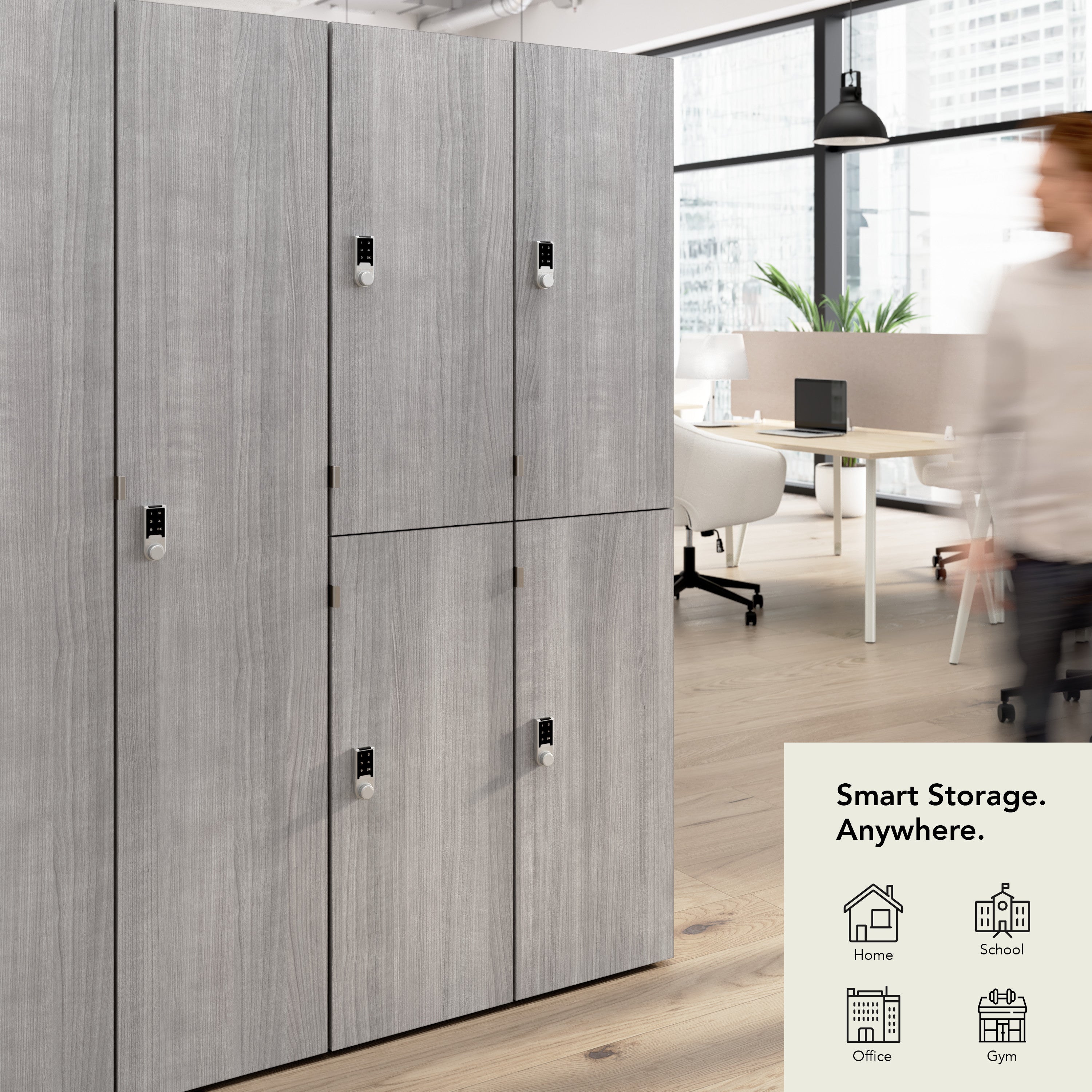 Bush Business Furniture Assure Two Tier 4 Door Storage Lockers with Keypad Locks in Platinum Gray - 29.76" Width x 15.35" Depth x 72.15" Height