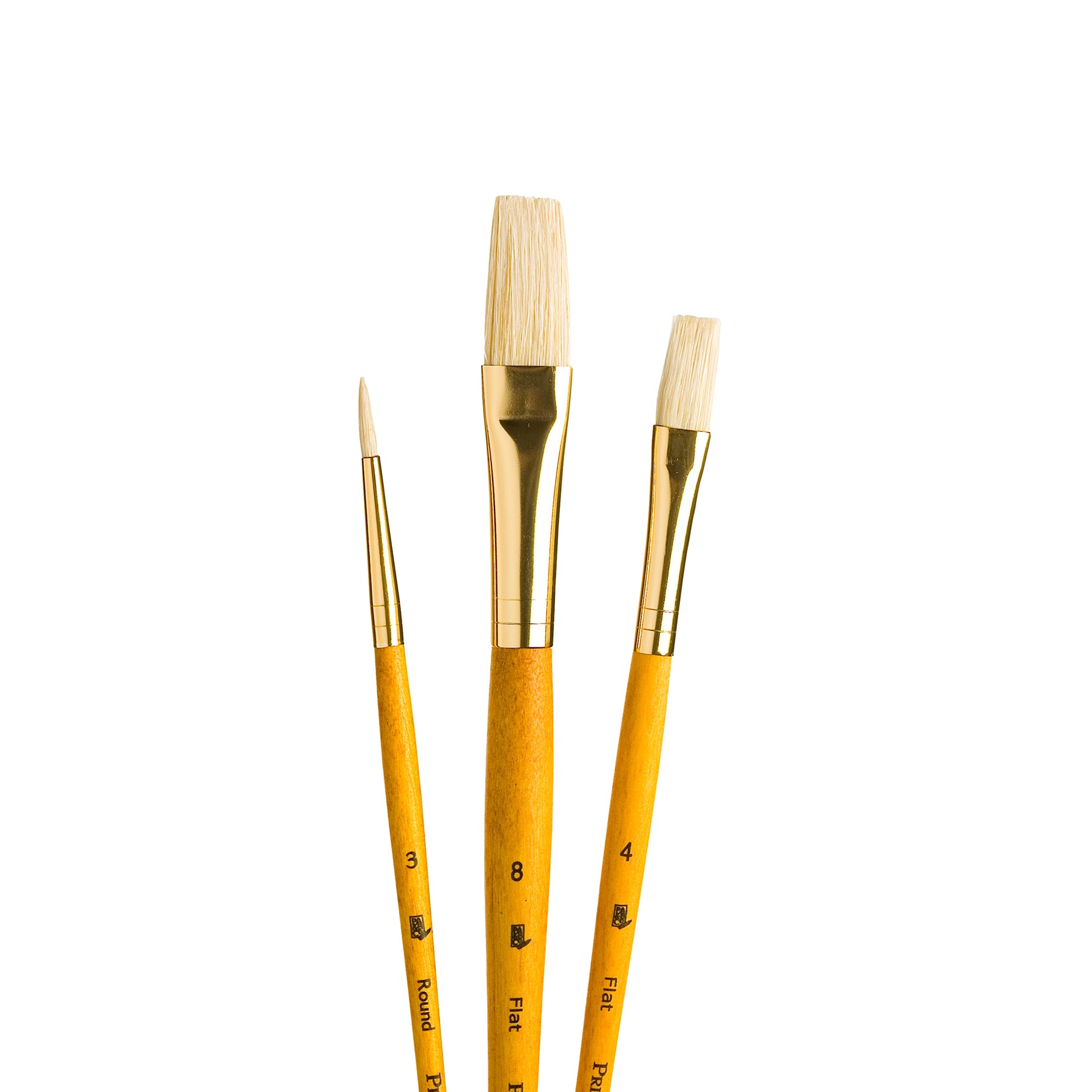 RealValue Brush Set, Natural Bristles, Short Handle Mixed Media Paintbrush, Yellow, 3 Pieces