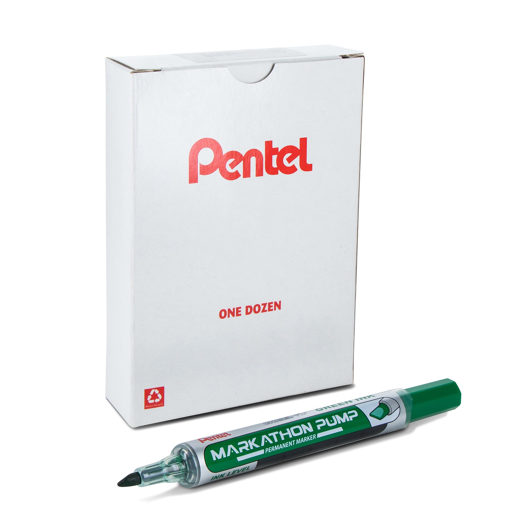 Markathon Pump Permanent Marker, Chisel Tip, Green Ink, 1 Dozen