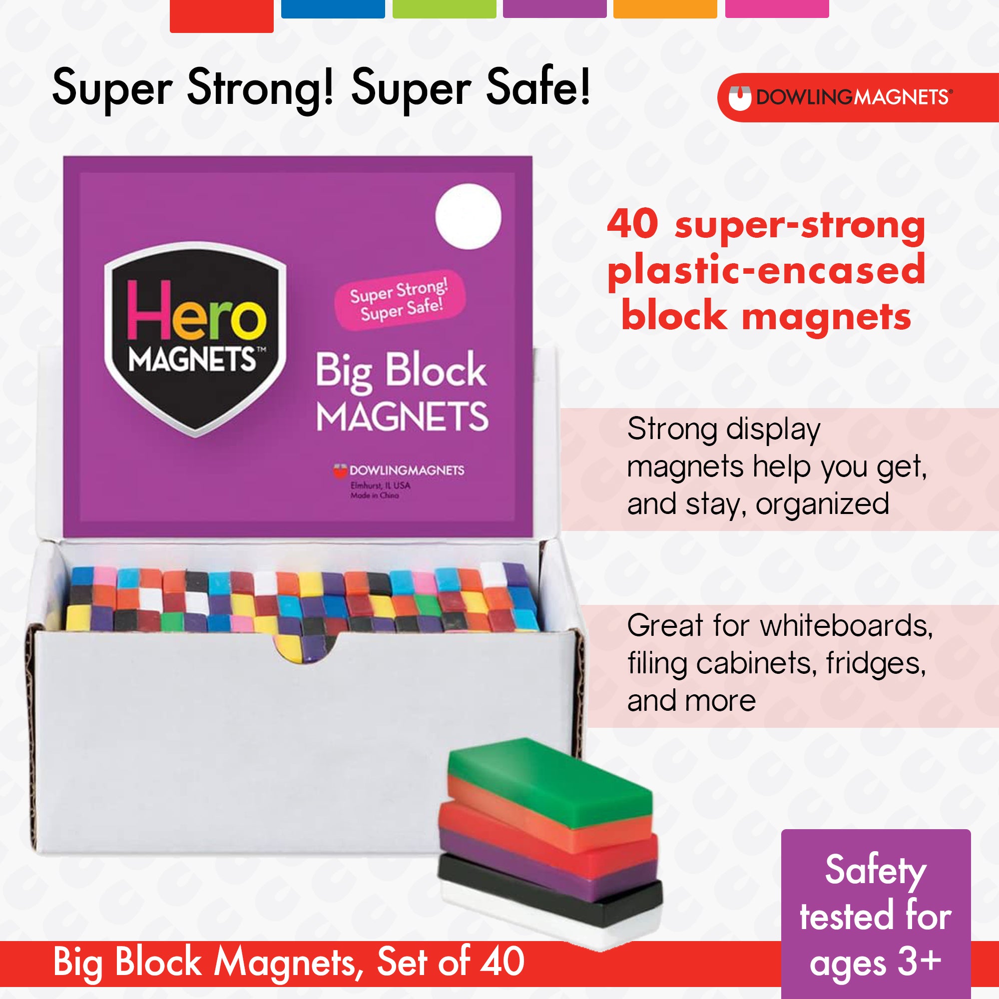 Hero Magnets™ Block Magnets, Display Box of 40